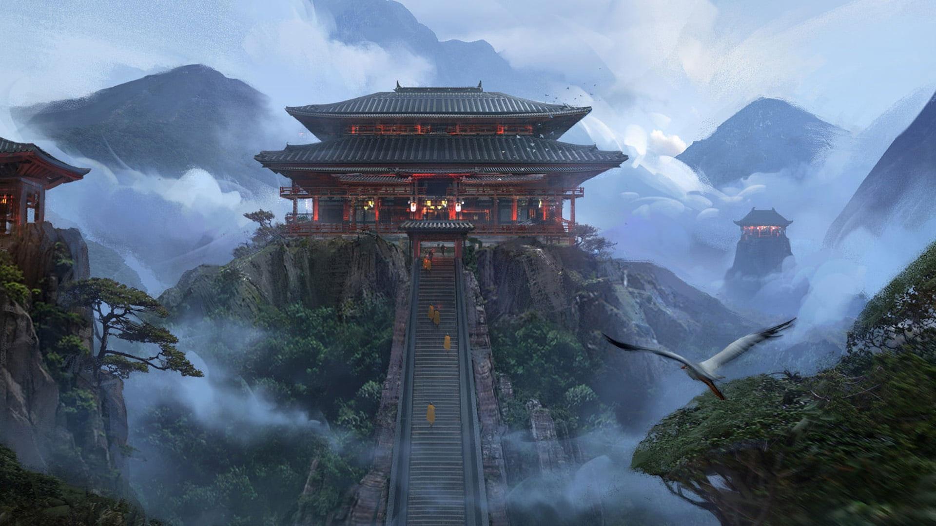 1920x1080 Wallpaper Temple, Fantasy Art, Artwork, Landscape, Japanese • Wallpaper For You HD Wallpaper For Desktop & Mobile