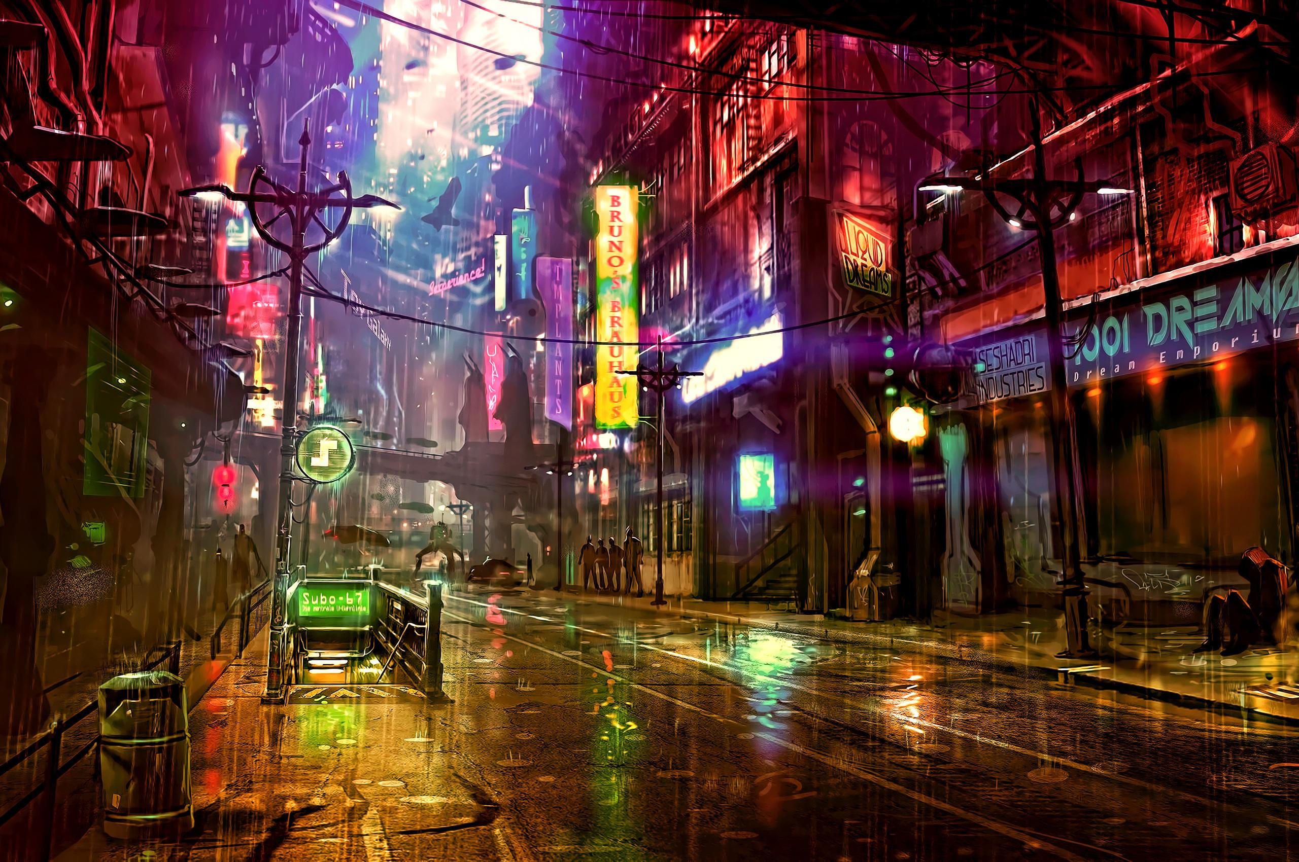 2560x1700 Futuristic City Cyberpunk Neon Street Digital Art 4k Chromebook Pixel HD 4k Wallpaper, Image, Background, Photo and Picture