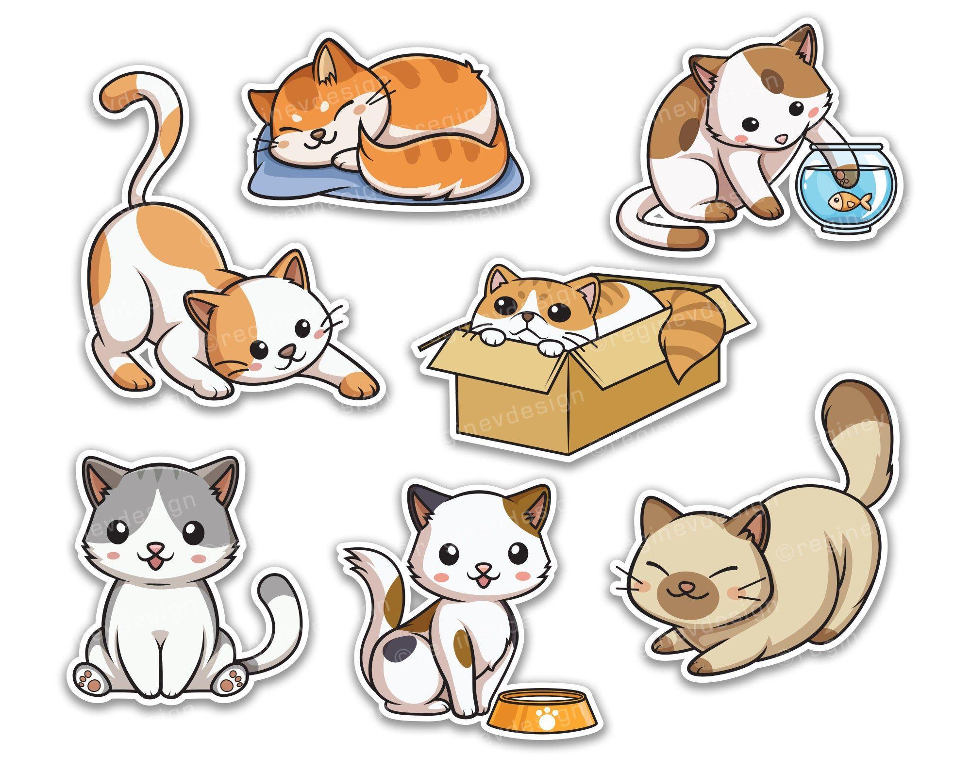 2000x1591 Cute Cat Clipart Kitten Sticker Pussycat Vector Kawaii. Etsy. Cat clipart, Kitten stickers, Chibi cat