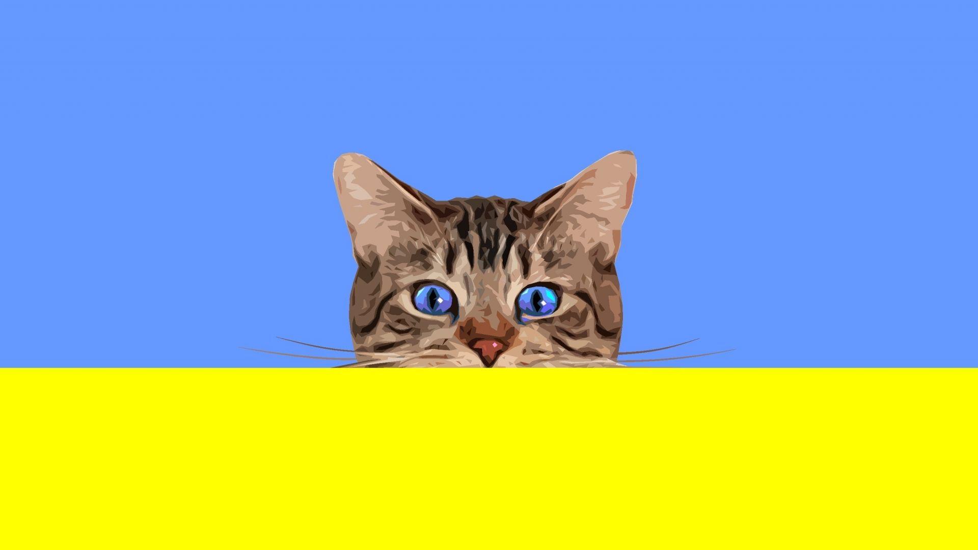 1920x1080 Desktop wallpaper cat, muzzle, blue eyes, minimal, art, HD image, picture, background, af259e