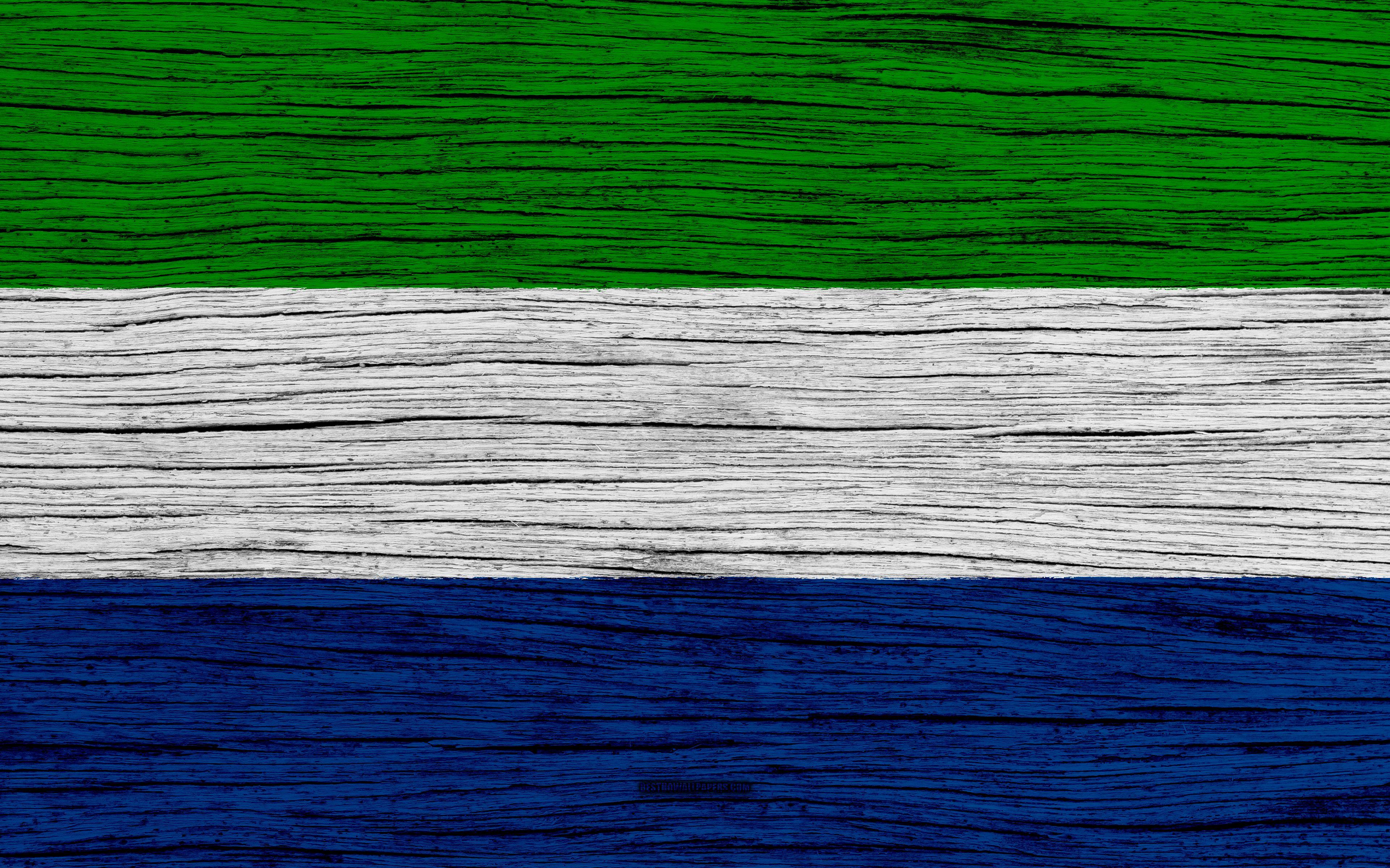 3840x2400 Download wallpaper Flag of Sierra Leone, 4k, Africa, wooden texture