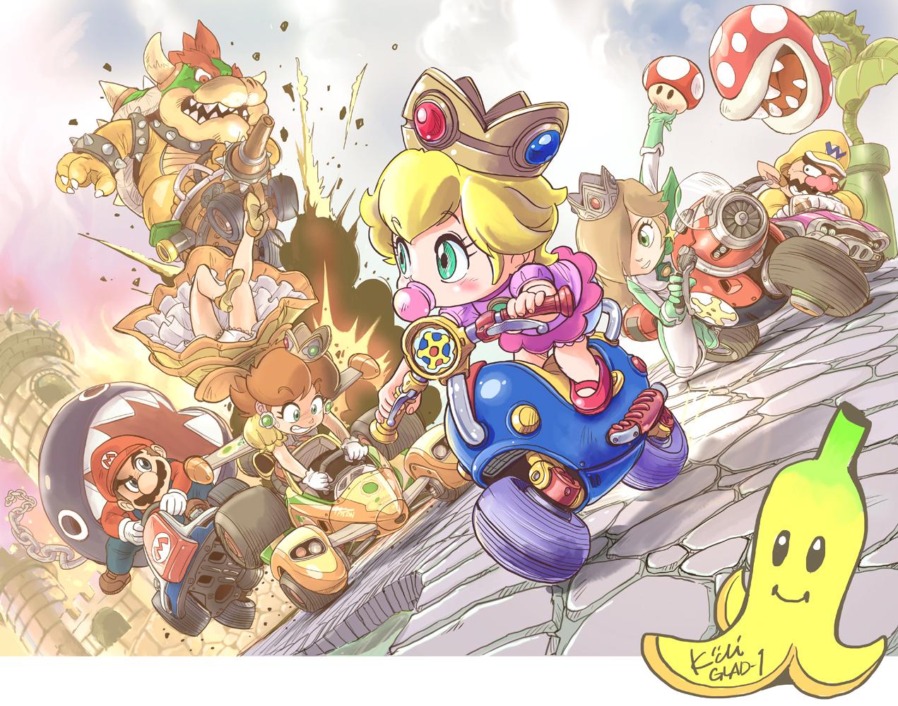 1271x1000 Bowser Kiichi Mario Princess Daisy Princess Peach Rosalina Kart Fan Art