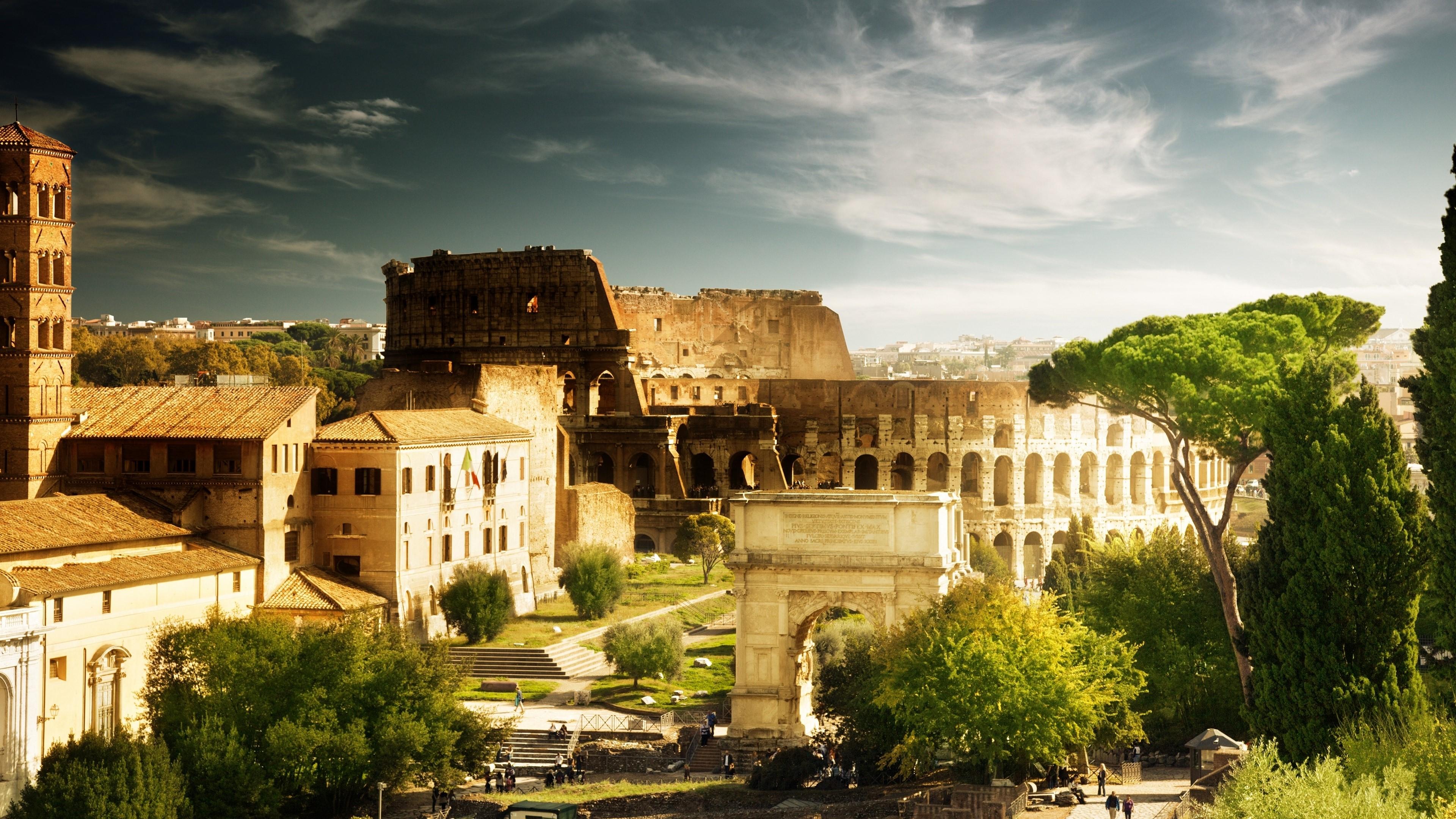 3840x2160 colosseum, rome, italy, architecture, home, arch of constantine, trees, people 4k wallpaper. Mocah HD Wallpaper