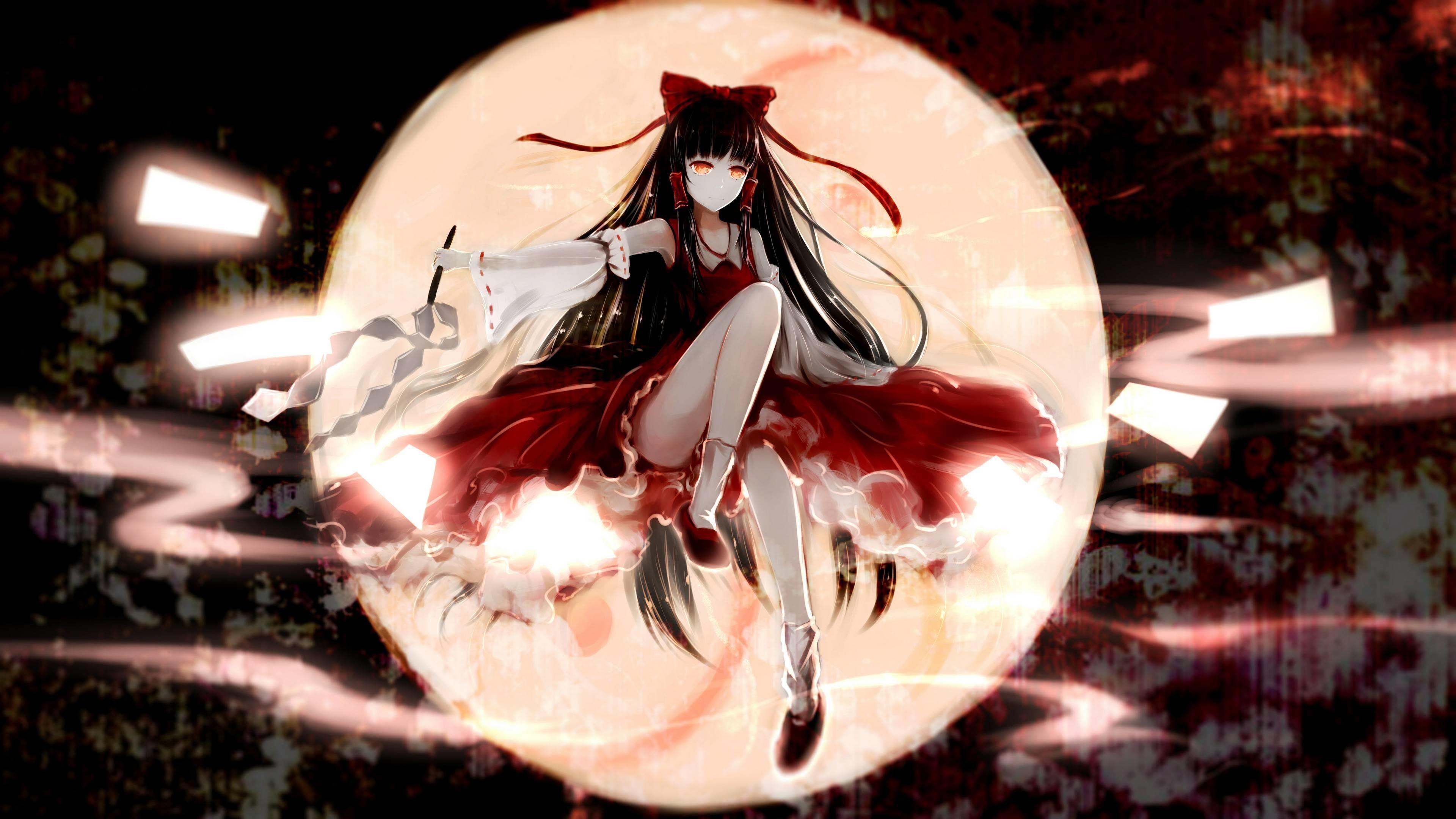 3840x2160 Anime Girl, Reimu Hakurei, Big Moon, Touhou, Wallpaper Hakurei Reimu Hakurei Wallpaper HD