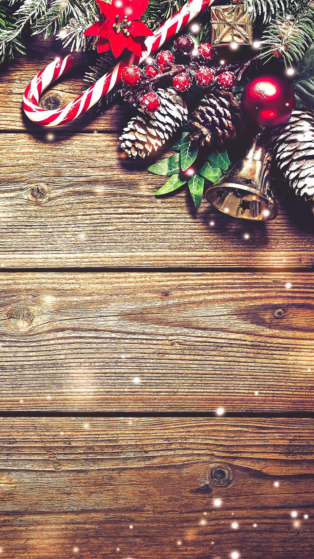 1080x1920 Desktop Wallpaper New year Bells Pine cone Holidays Wood 1080x1920