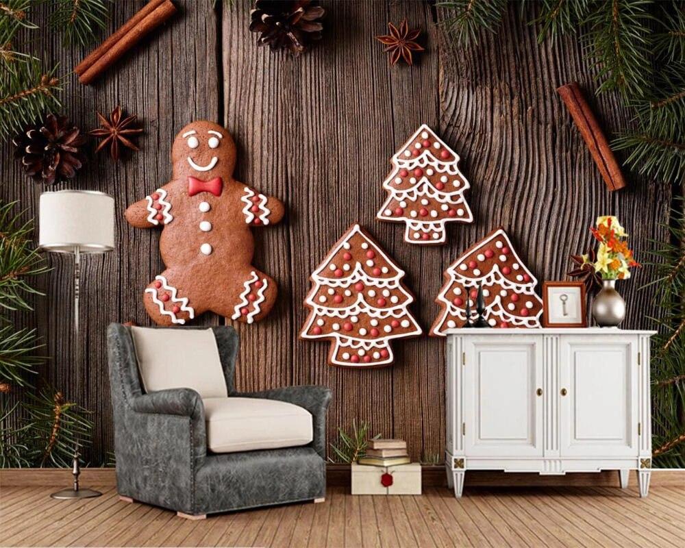 1000x800 Papel de parede Holidays Christmas Cookies Wood planks Food New year wallpaper, living room TV sofa wall kids'room cafe bar mural. Wallpaper