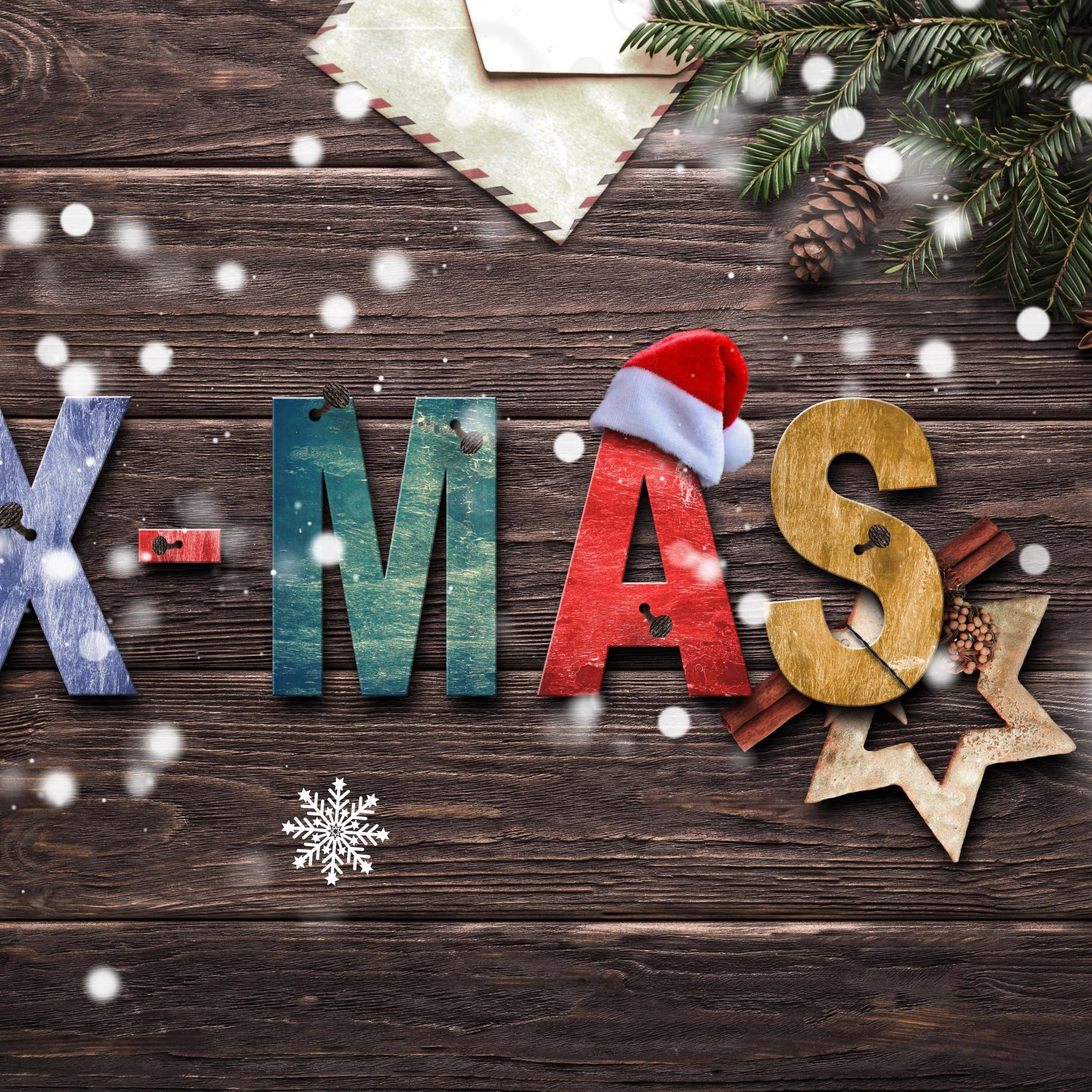 2048x2048 Christmas Wallpaper 4K, Wood, Snowflakes, Star, Xmas, Xmas background, Celebrations