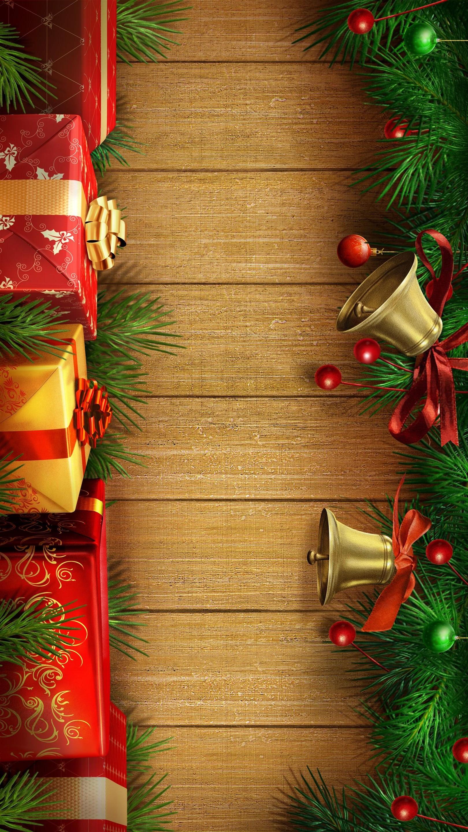 1620x2880 Natal Presents Bells Wood Background Android Wallpaper HD 1080 * 1920
