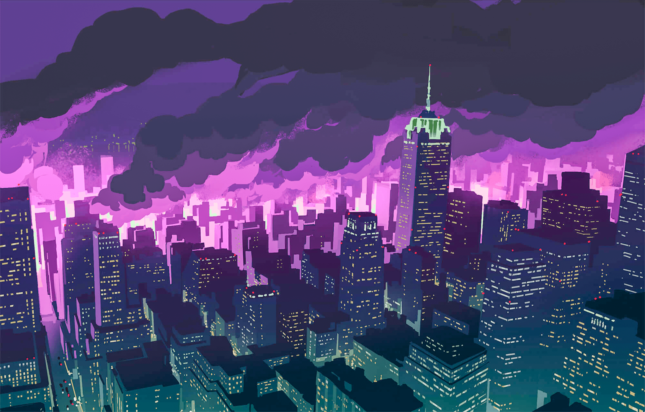 2254x1440 Anime City Night Wallpaper