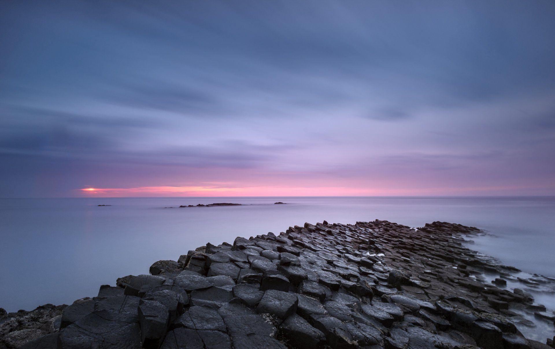 1920x1209 united kingdom northern ireland sea beach calm night pink sunset sky