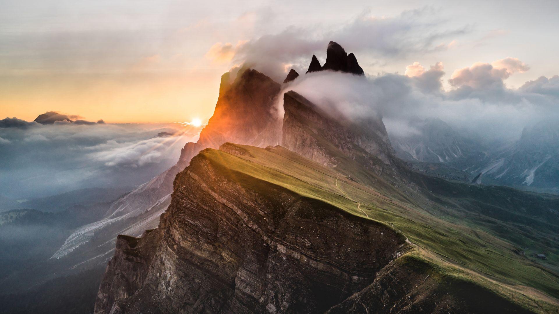 1920x1080 Desktop wallpaper dolomites mountains, clouds, nature, italy, HD image, picture, background, 03778c