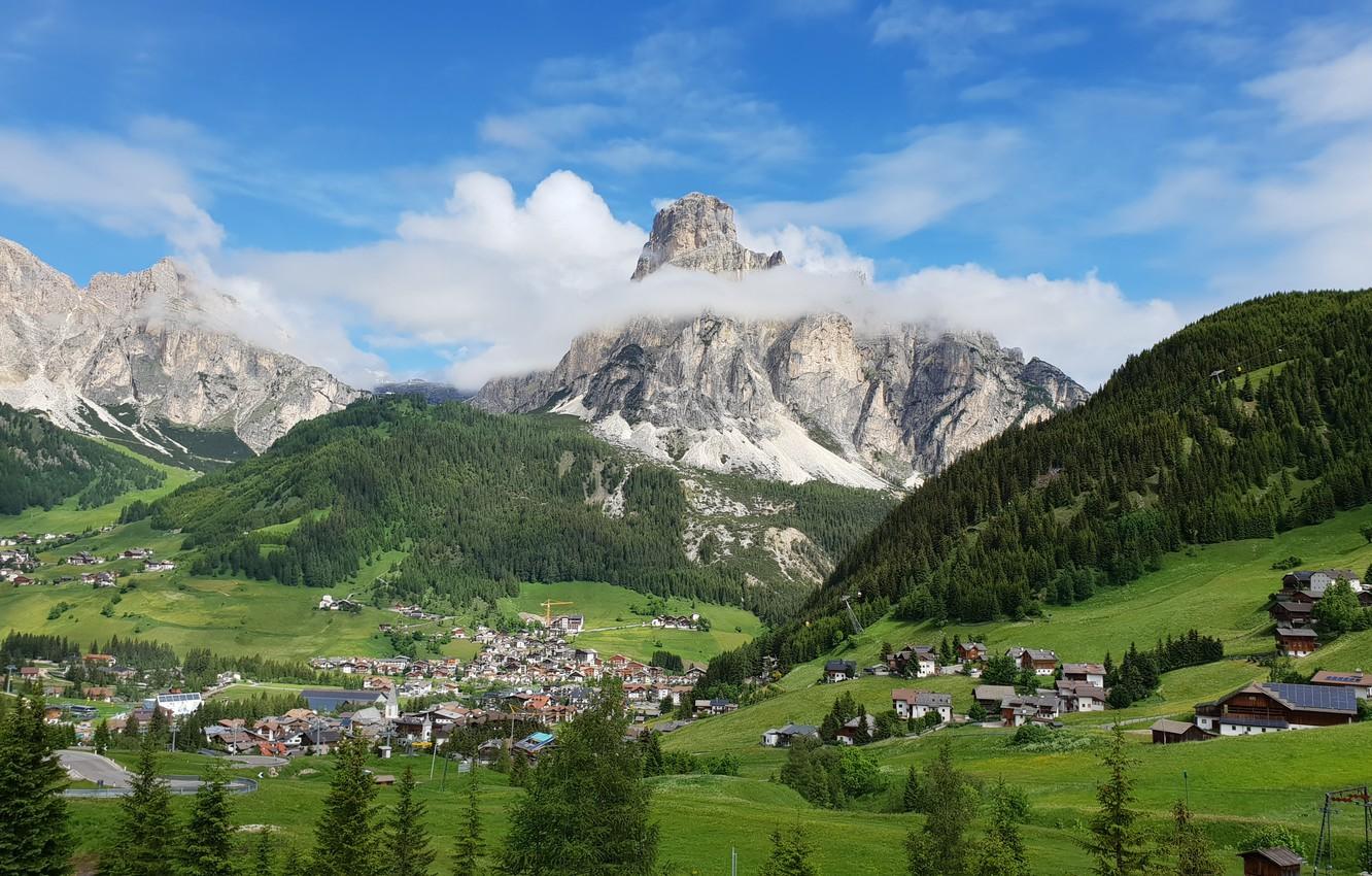 1332x850 Wallpaper Italy, View, Mountains in Background, Dolomite Alps, Campolongo, Corvara image for desktop, section пейзажи