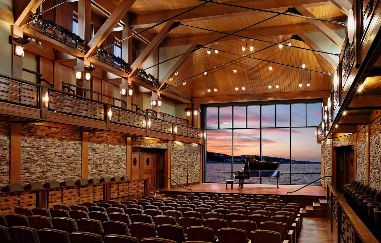 1332x850 Wallpaper design, style, interior, piano, chairs, concert hall image for desktop, section интерьер