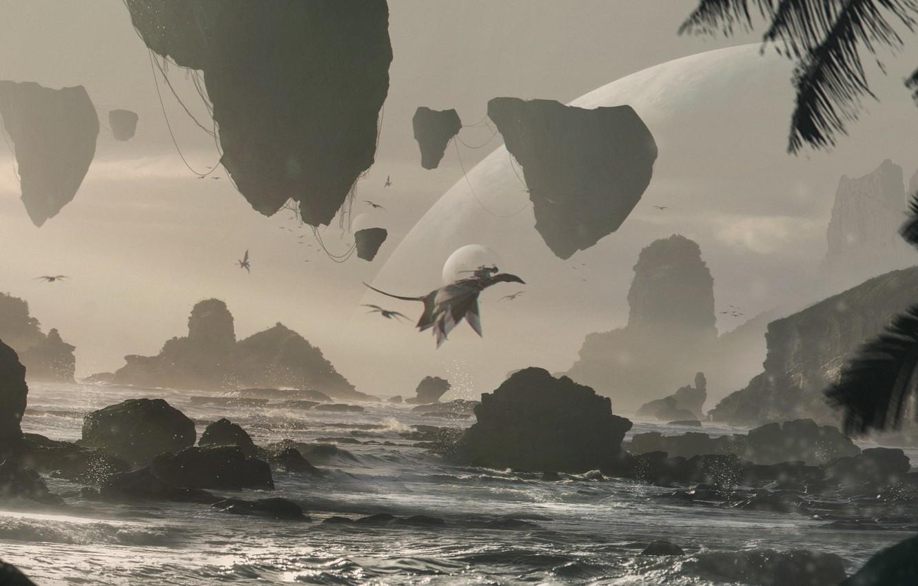 1332x850 Wallpaper sea, rocks, planet, flight,. Avatar Fan art, Pandora Beach image for desktop, section фантастика