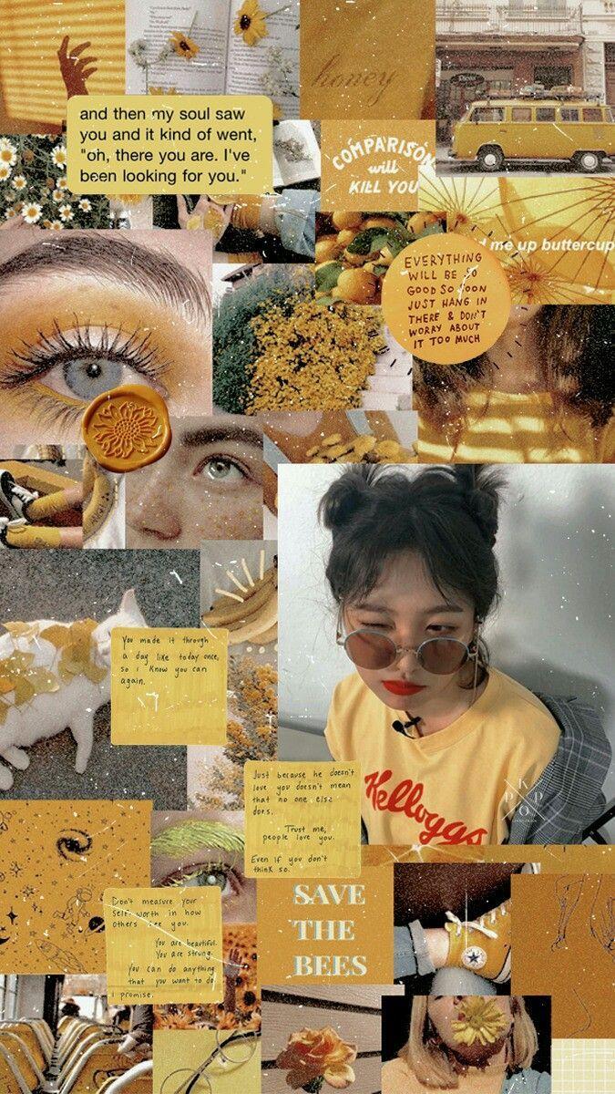 675x1200 Yellow Aesthetic Photo Collage Wallpaper