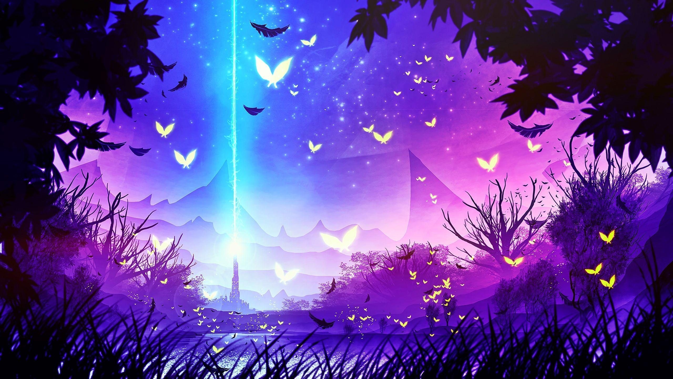 2560x1440 Purple Forest Wallpaper, HD Purple Forest Background