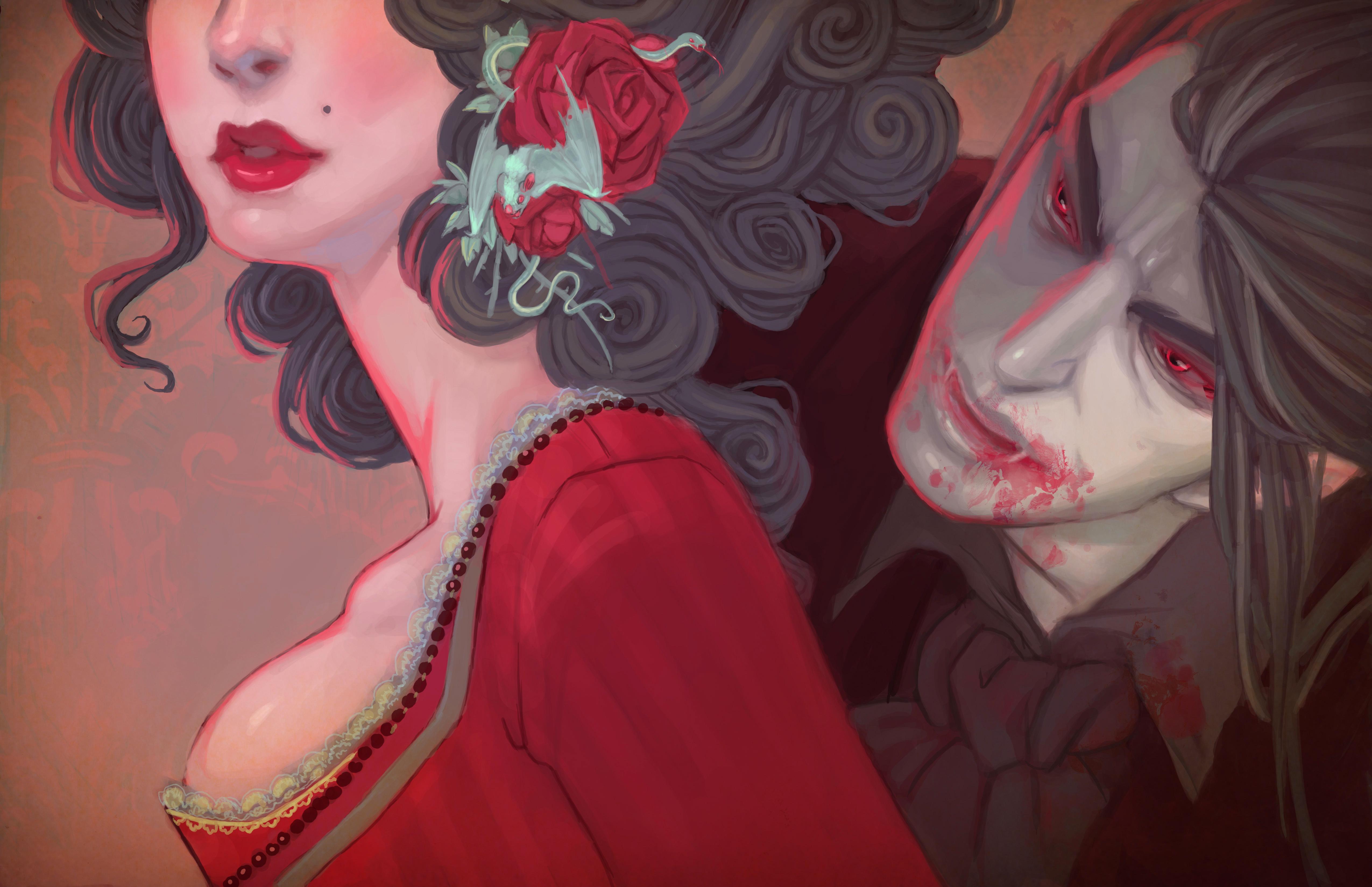 5100x3300 vampires, Men, Blood, Fantasy, Girls, Vampire, Dark, Undead, Women, Art, Horror, Halloween, Gothic, Goth, Goth loli Wallpaper HD / Desktop and Mobile Background