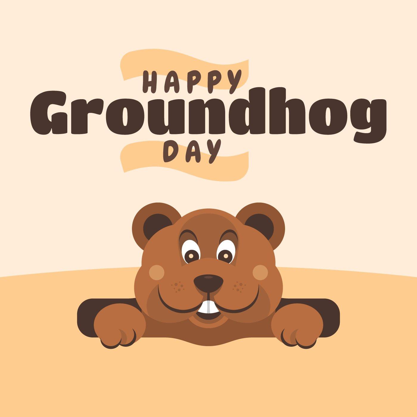 1400x1400 Happy Groundhog Day Greeting Cards Design Template