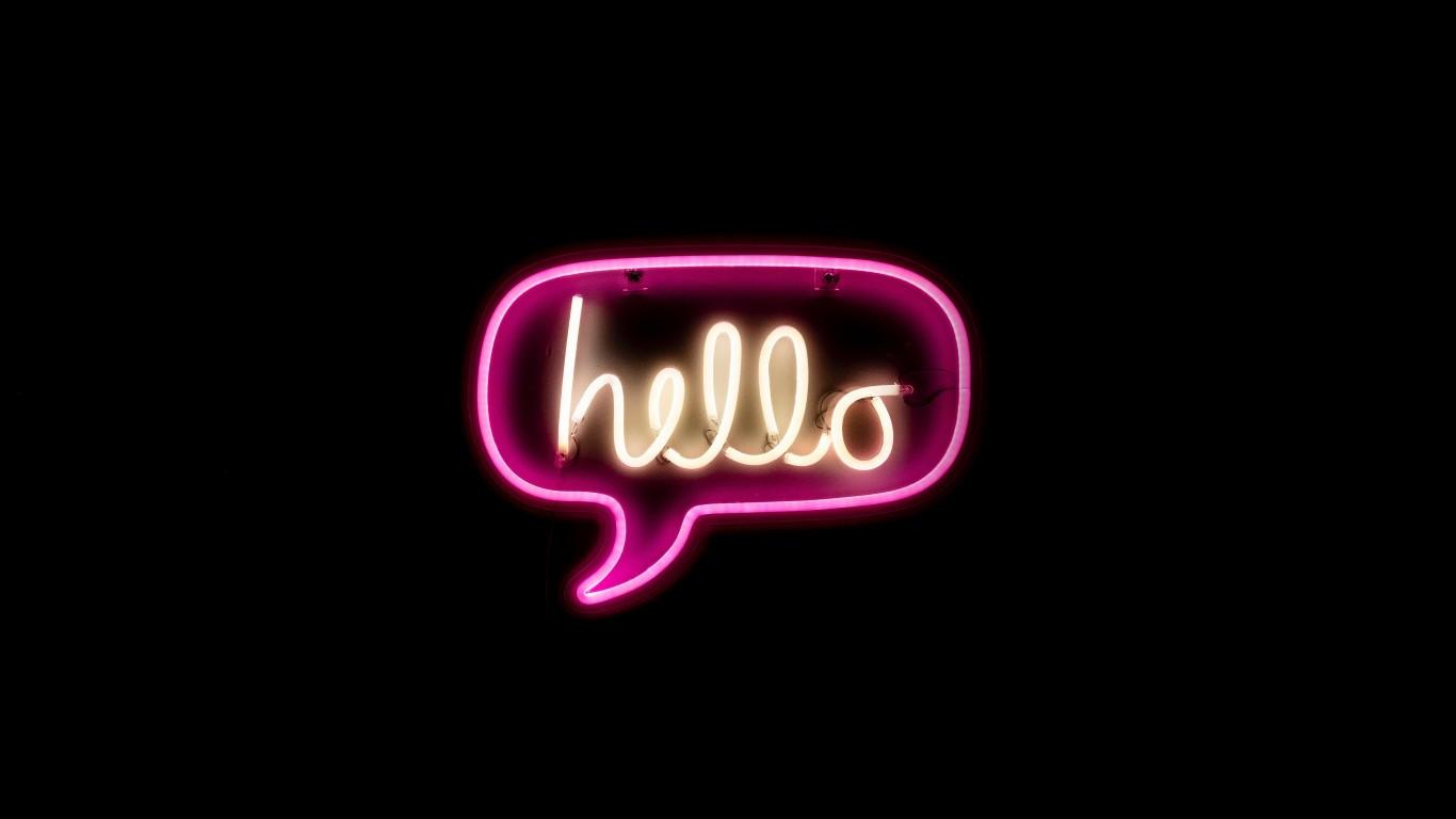 1366x768 Download 1366x768 Hello, Neon Light, Inscription, Comment Bubble Wallpaper for Laptop, Notebook