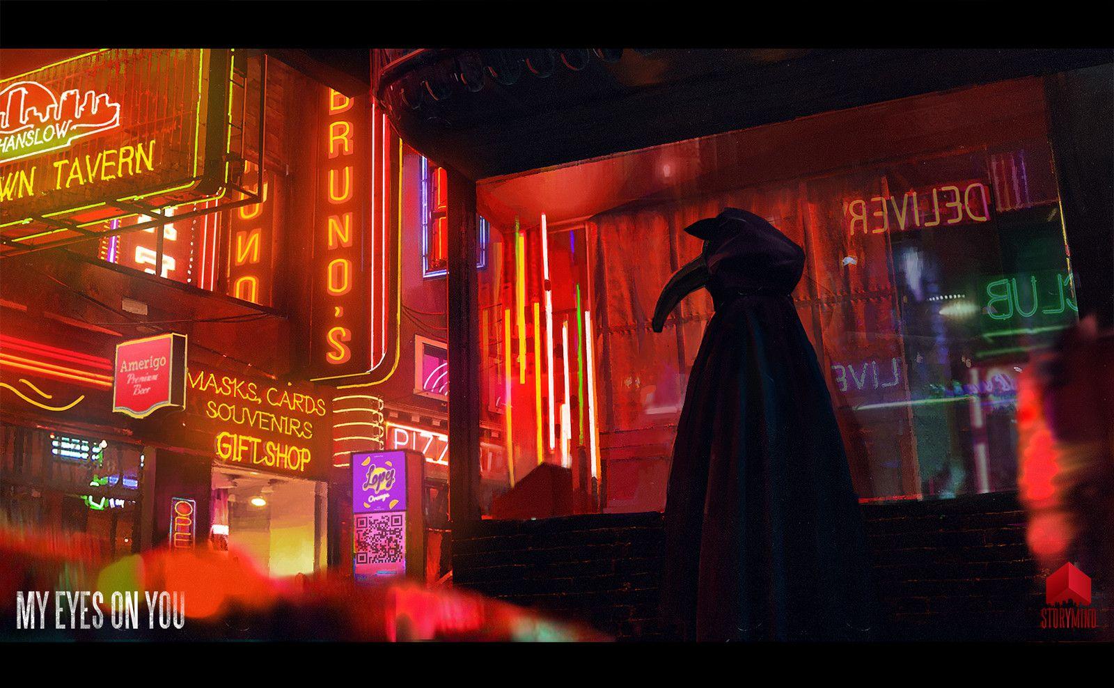 1600x988 Burning, Tony Skeor. Neon noir, Conceptual illustration, Concept art