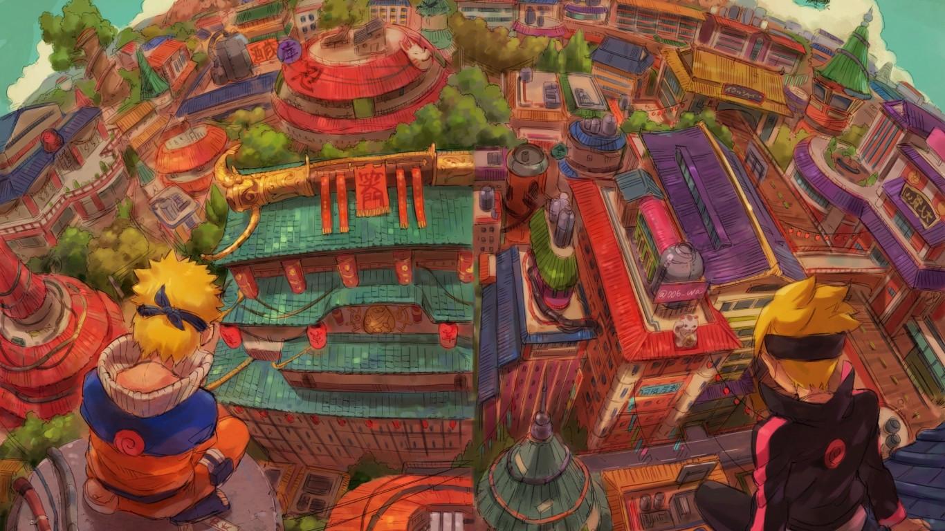 1366x768 Download 1366x768 Naruto, Konoha Village, Cityscape, Uzumaki Boruto, Uzumaki Naruto, Anime Crossover Wallpaper for Laptop, Notebook