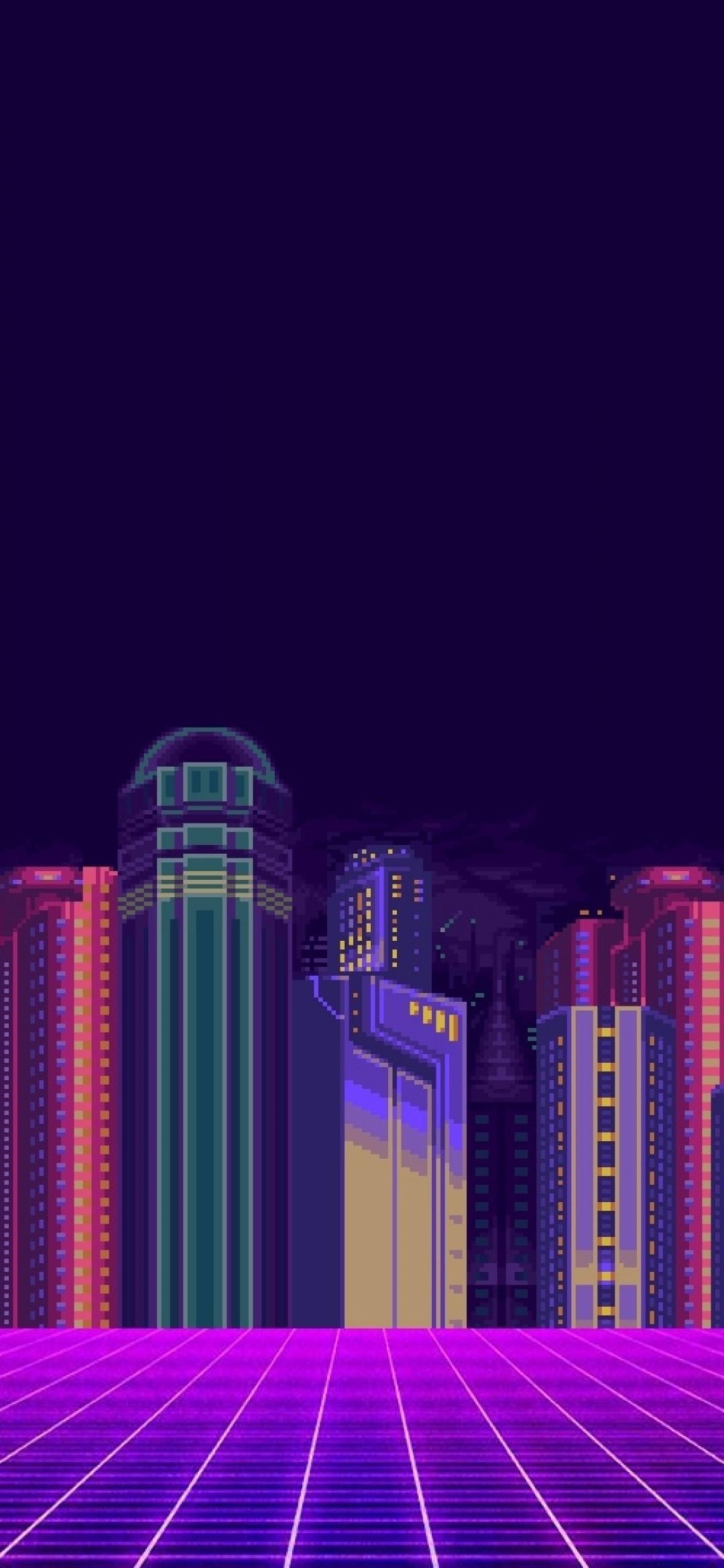 1080x2340 Download 1080x2340 Synthwave, Cityscape, Neon, 8 Bit Wallpaper For Xiaomi Mi 10 & Mi 9 & Mi Mix 3 & Black Shark Huawei P30 Pro, Vivo V15 Pro, OnePlus 6T, Huawei Y9 2019