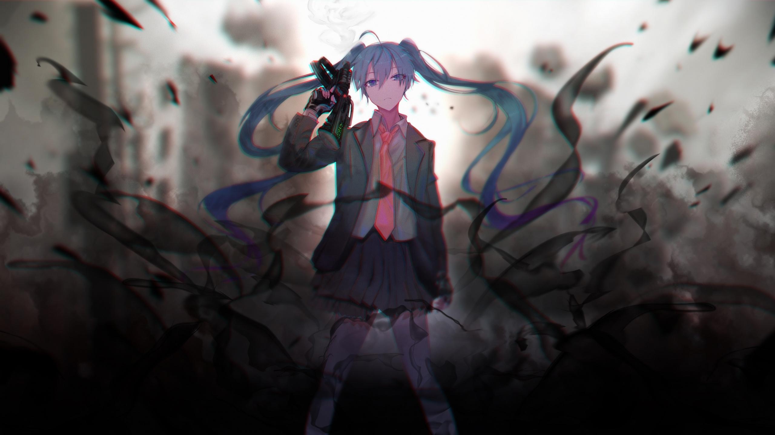 2560x1440 Bad Girl, Hatsune Miku With Gun, Art, Wallpaper Miku Bad Girl