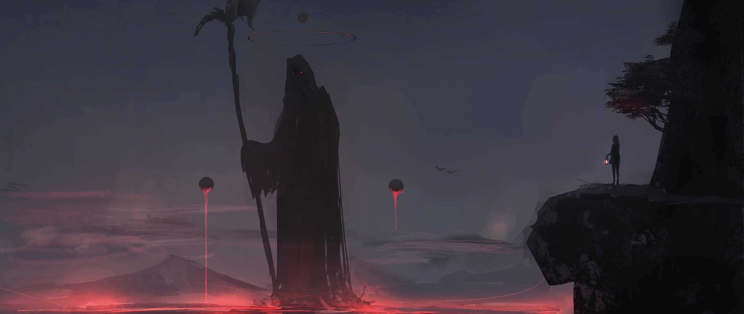 2560x1080 Wallpaper Grim Reaper, Silhouette, Mantle, Dark, Art Reaper Wallpaper 4k