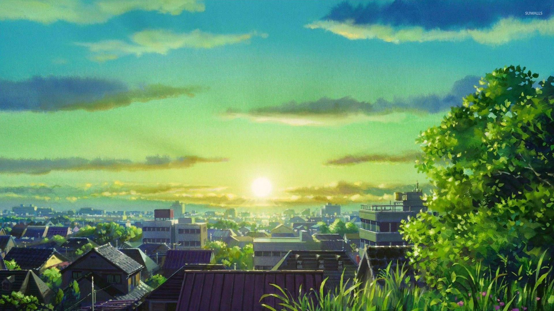 1920x1080 anime sun rise peceful calm city scenery. Anime scenery, Scenery wallpaper, Anime scenery wallpaper