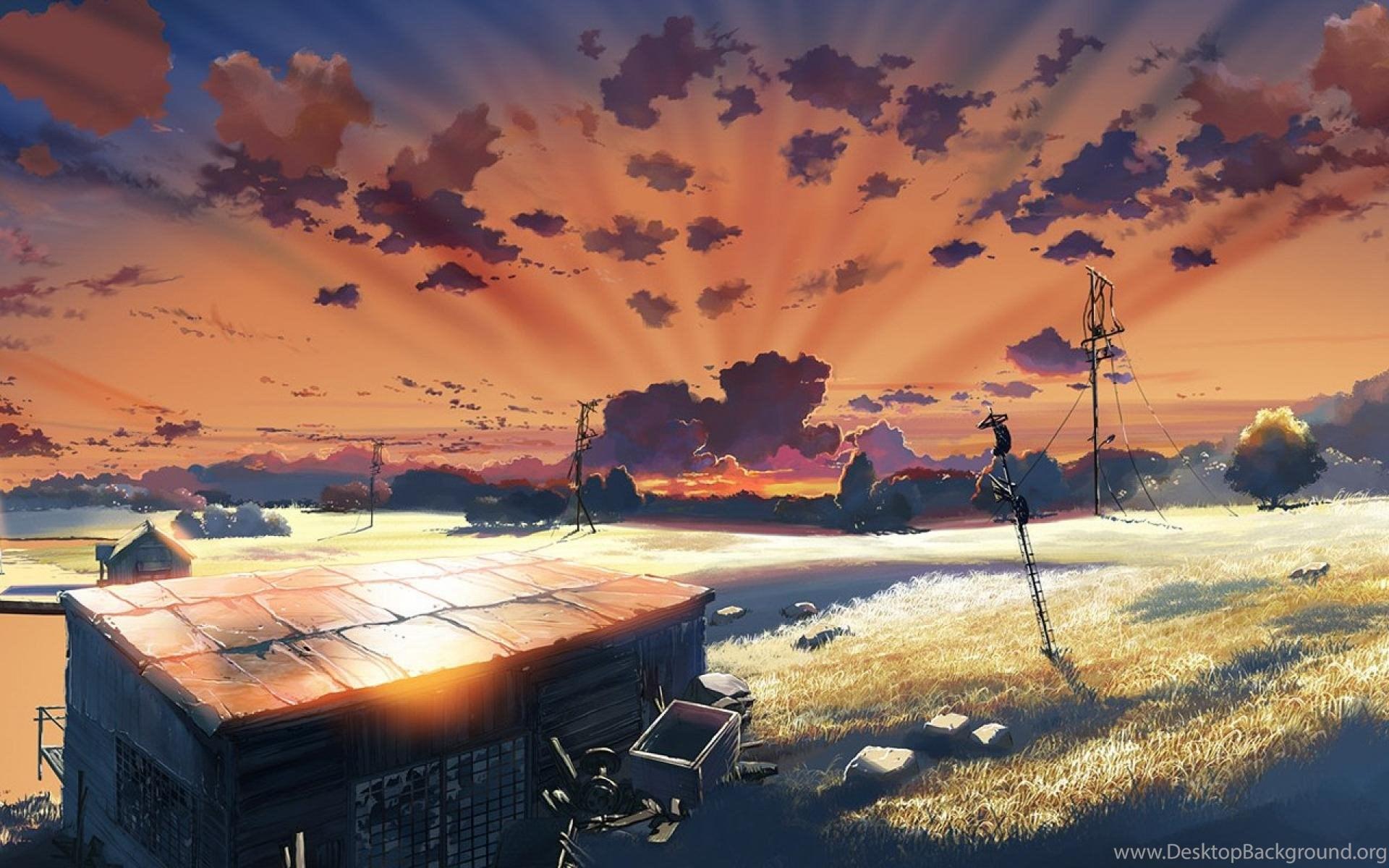1920x1200 Amazing Workart House Sunrise Field Manga Anime HD Wallpaper. Desktop Background
