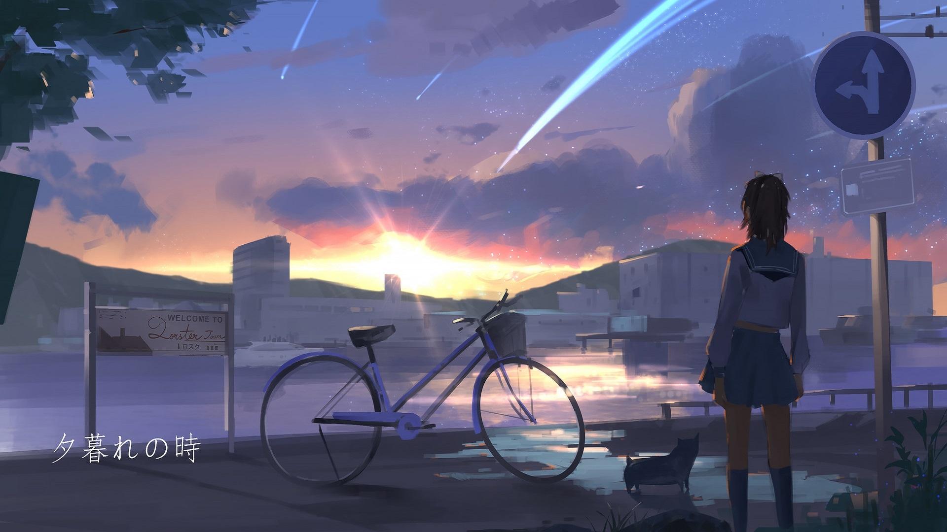 1920x1080 Alone Girl waiting for Sunrise Wallpaper, HD Anime 4K Wallpaper, Image, Photo and Background