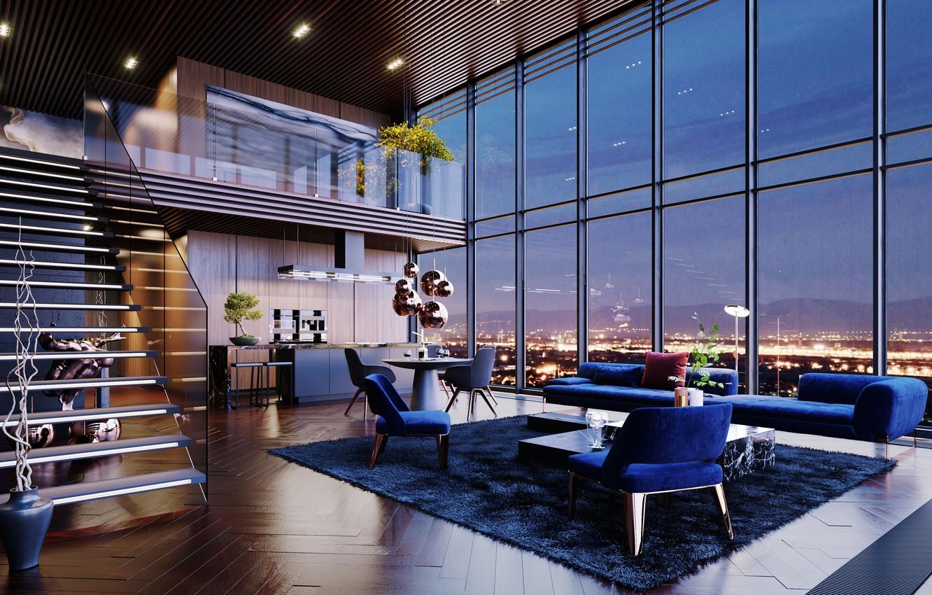1332x850 Photo Wallpaper Space, Interior, Penthouse, Living Penthouse Living Room HD Wallpaper