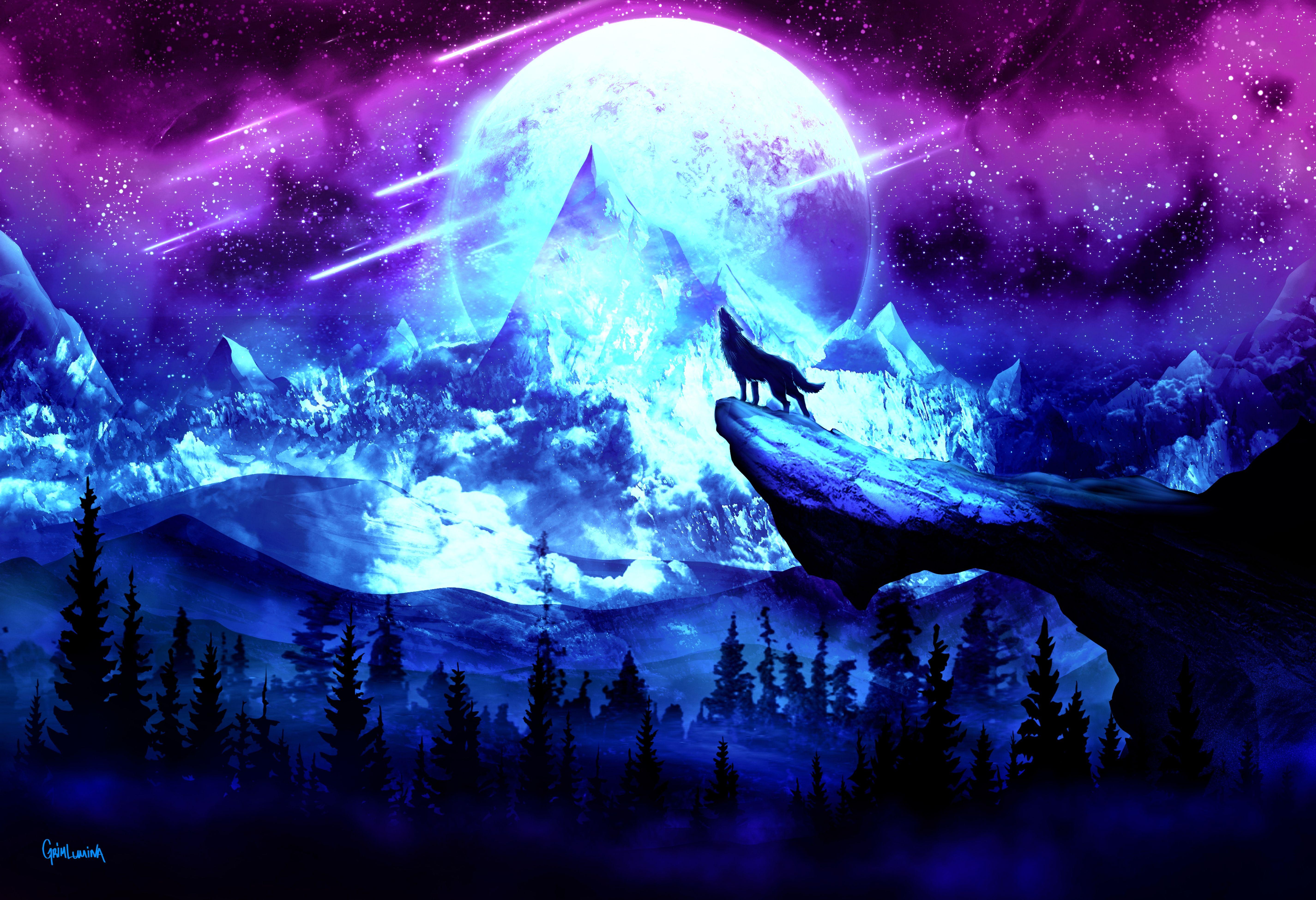 5701x3899 Moon Wolf Wallpaper