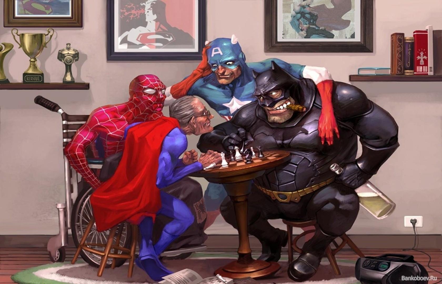 1680x1080 batman old spiderman captain america superman funny hero 1680x1080 wallpaper