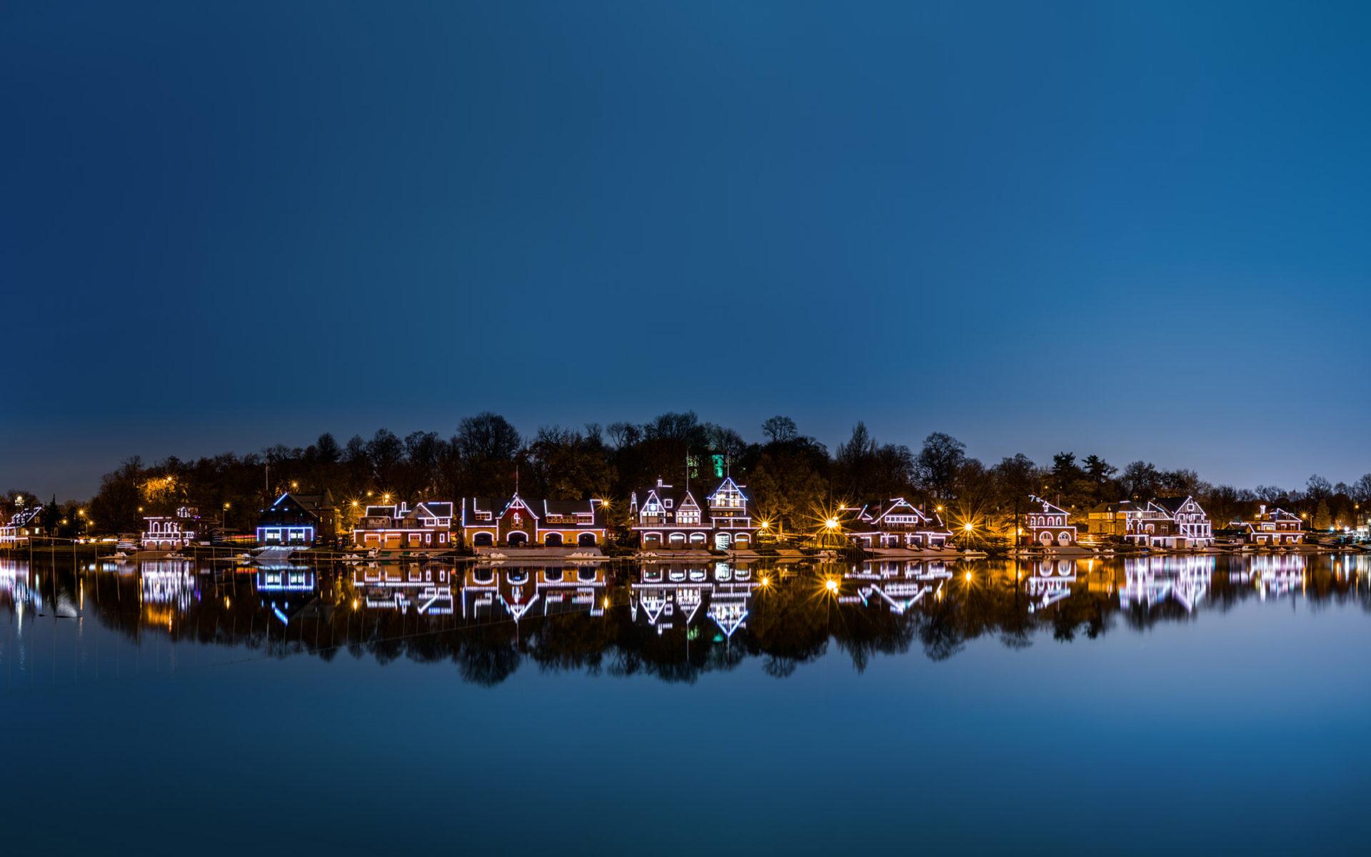 1920x1200 Boat House Row Panorama By Night Historical Site Located In Philadelphia Pennsylvania United States Desktop HD Wallpaper :