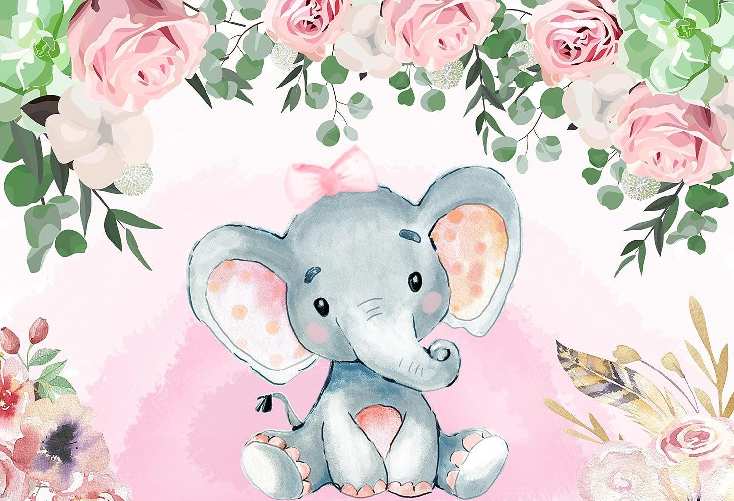 1500x1025 Amazon.com : Baby Shower 5x3ft Background Baby Girl Shower Party Gift Baby Elephant Dessert Table Backdrop Pink Roses Around Design W 1540