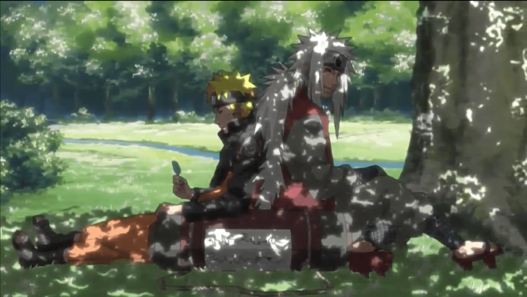 1767x996 Naruto & Jiraiya enjoying popsicle sticks under a trees shade. (Shippuden anime, ep. 93. Connecting Hearts.): Naruto
