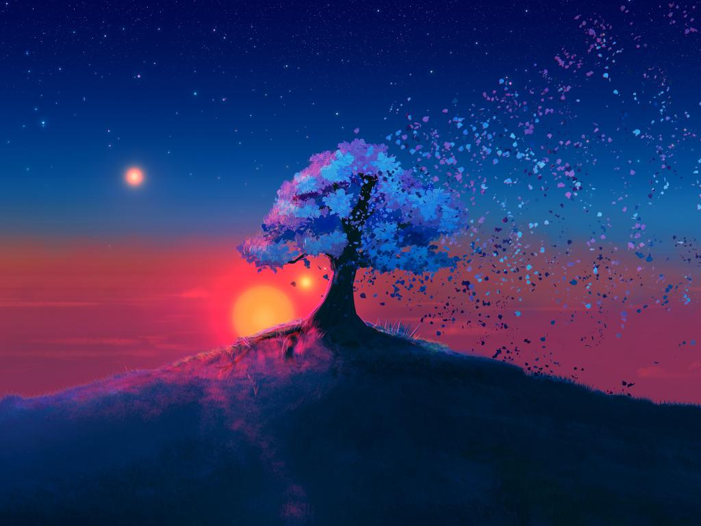 1024x768 Desktop wallpaper dark, tree, sunset, landscape, art, HD image, picture, background, 20fefb