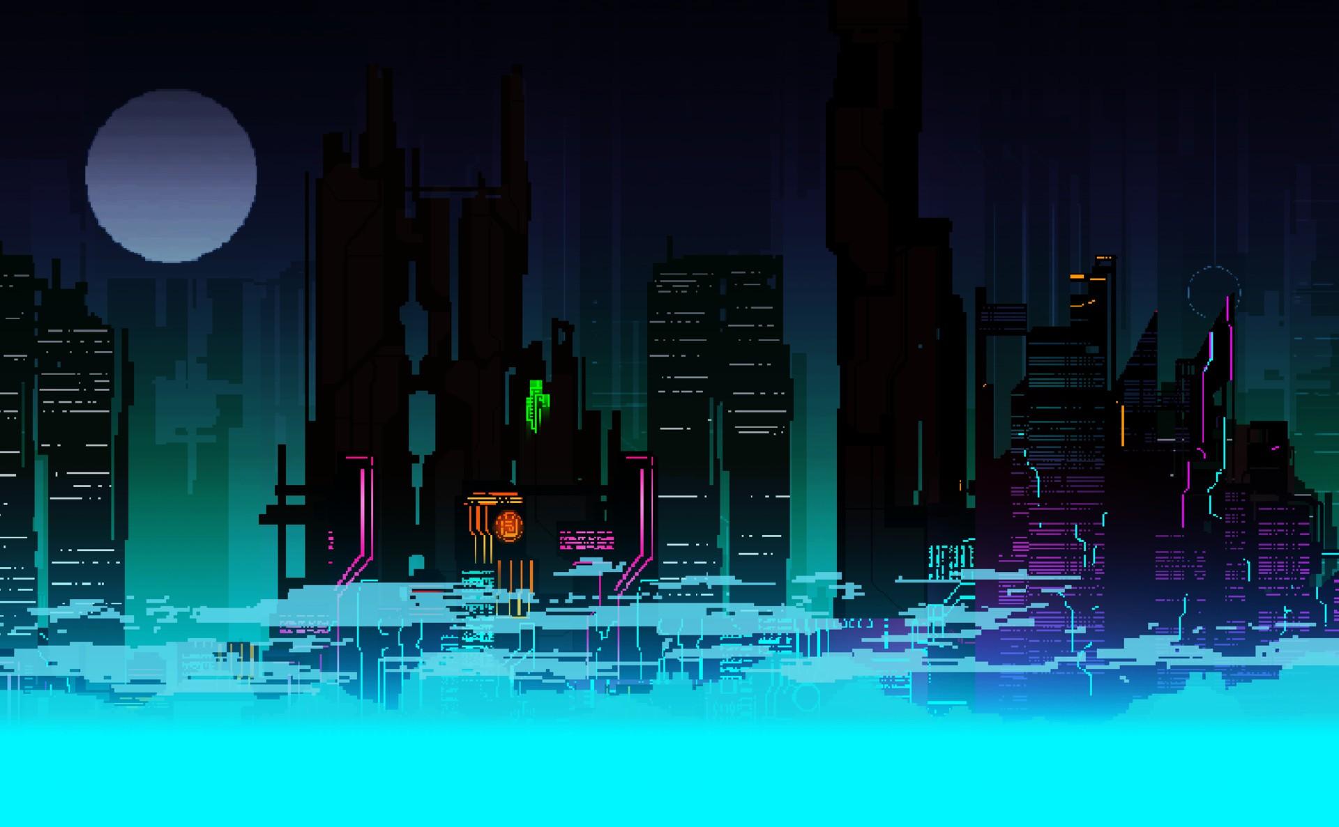 1920x1187 digital art pixel art city colorful concept art wallpaper