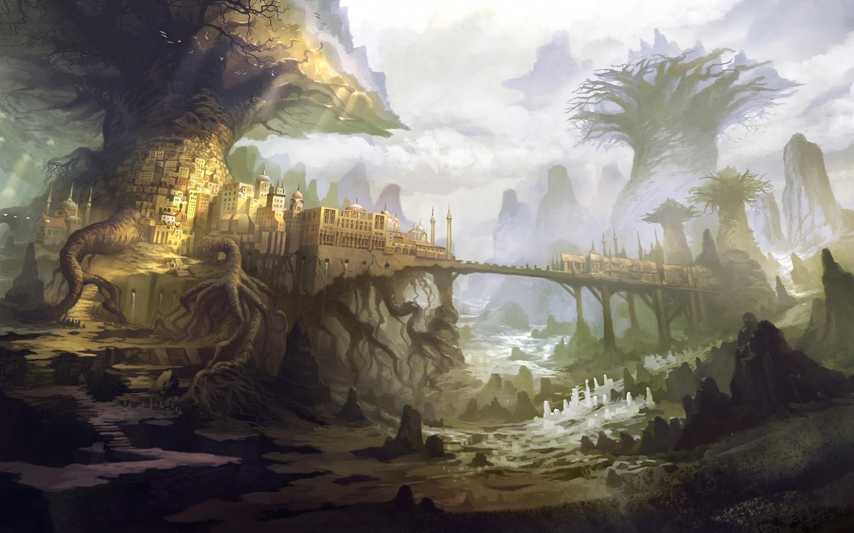 1680x1050 city, Trees, Drawing Wallpaper HD / Desktop and Mobile Background