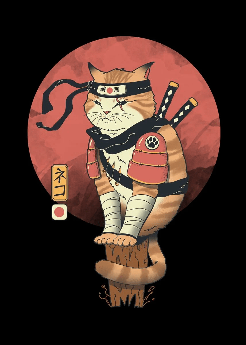 857x1200 Shinobi Cat' Poster by vp trinidad. Displate. Japanese artwork, Japanese tattoo art, Cat posters