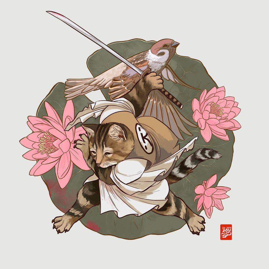894x894 Cat Samurai By The Fabulous Sheharzad Arshad. Link Goes To Her Pages. Cat Tattoo, Japanese Tattoo Art, Samurai Art