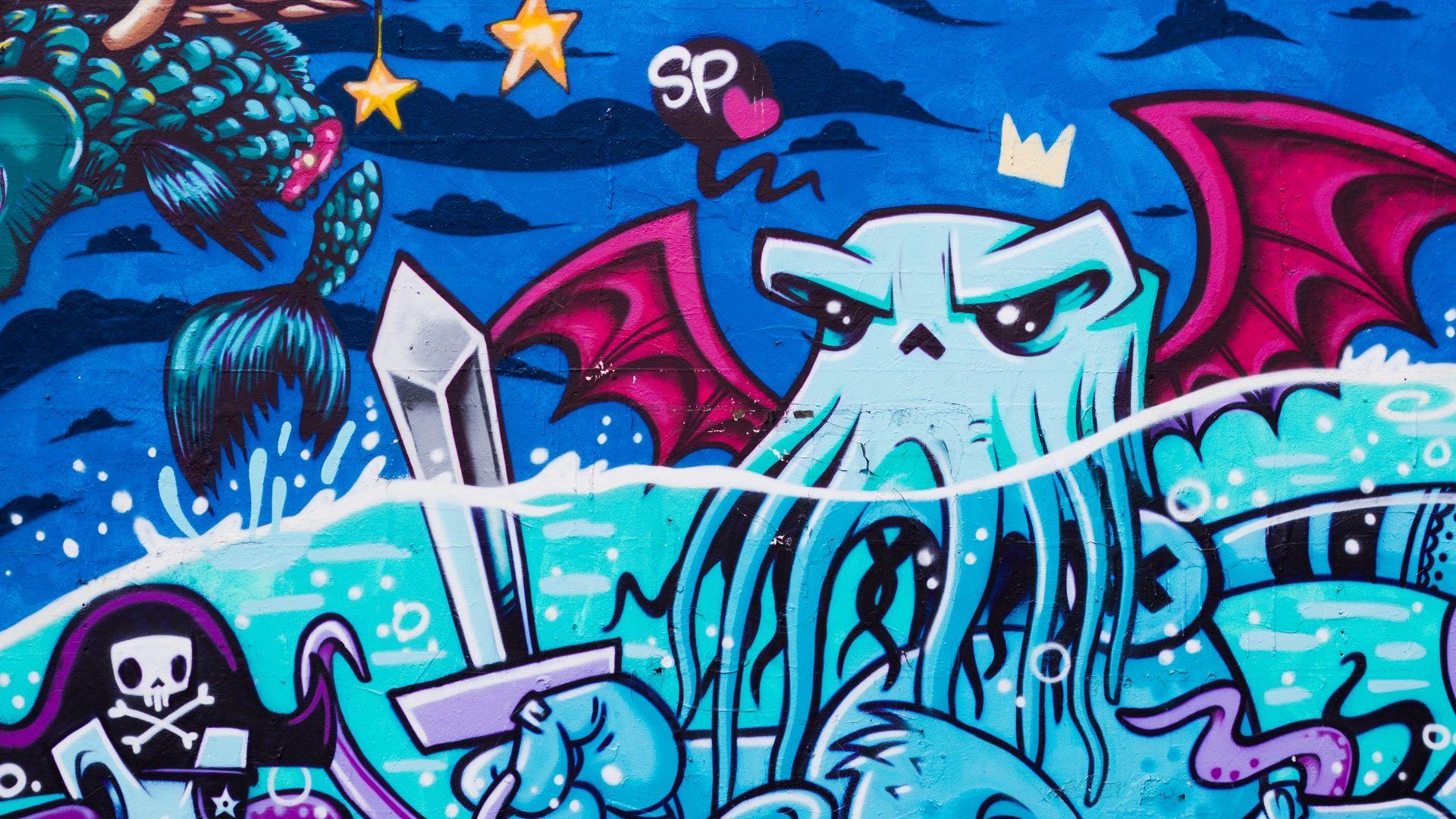 1920x1080 Download wallpaper 1920x1080 graffiti, octopus, street art full HD