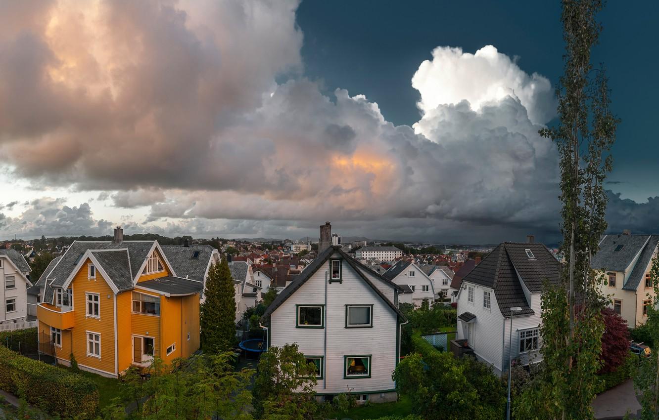 1332x850 Wallpaper clouds, home, the evening, Norway, panorama, street, Rogaland, Stavanger image for desktop, section город