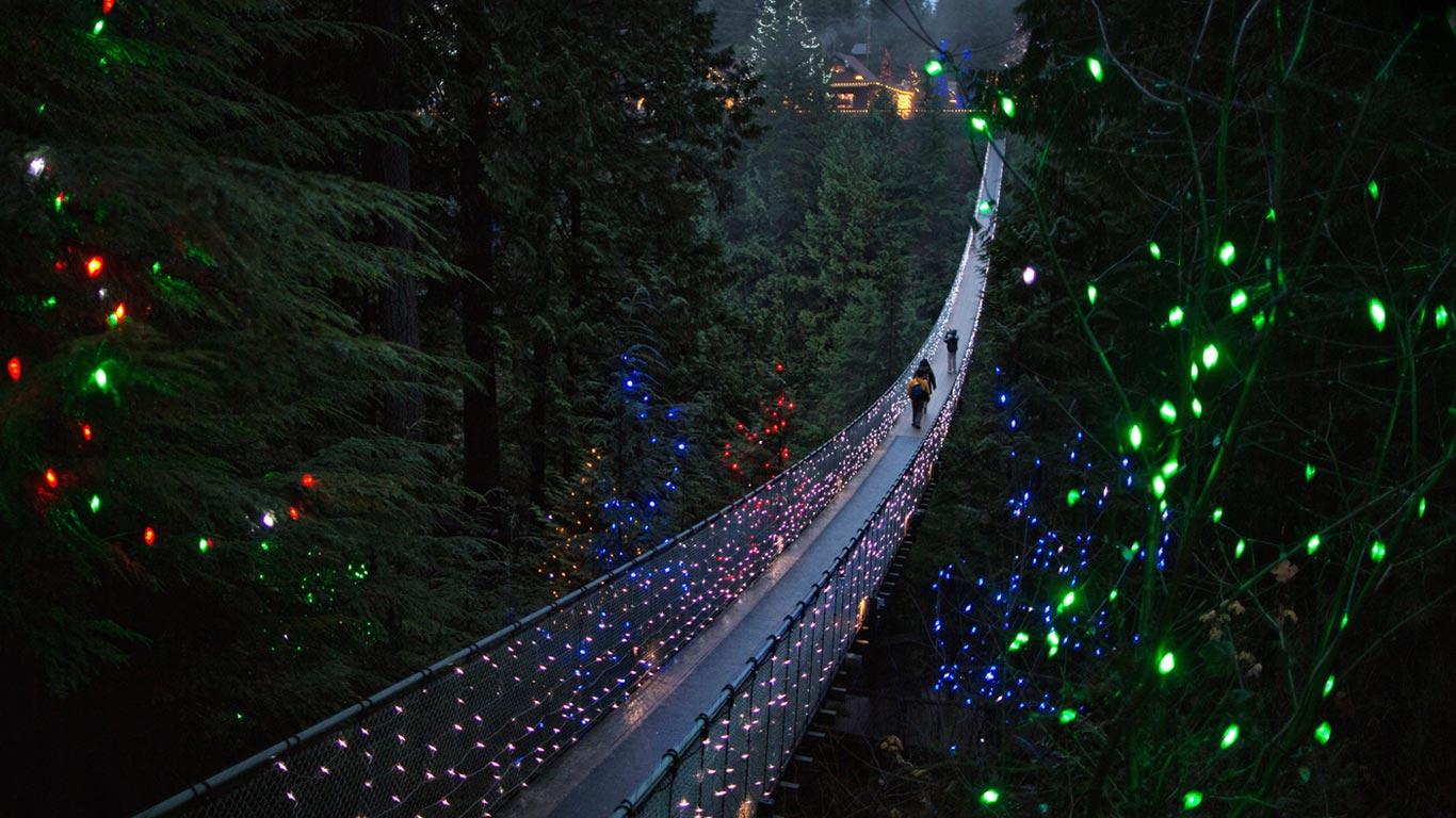 1366x768 Capilano Suspension Bridge in North Vancouver, British Columbia, Canada wallpaper