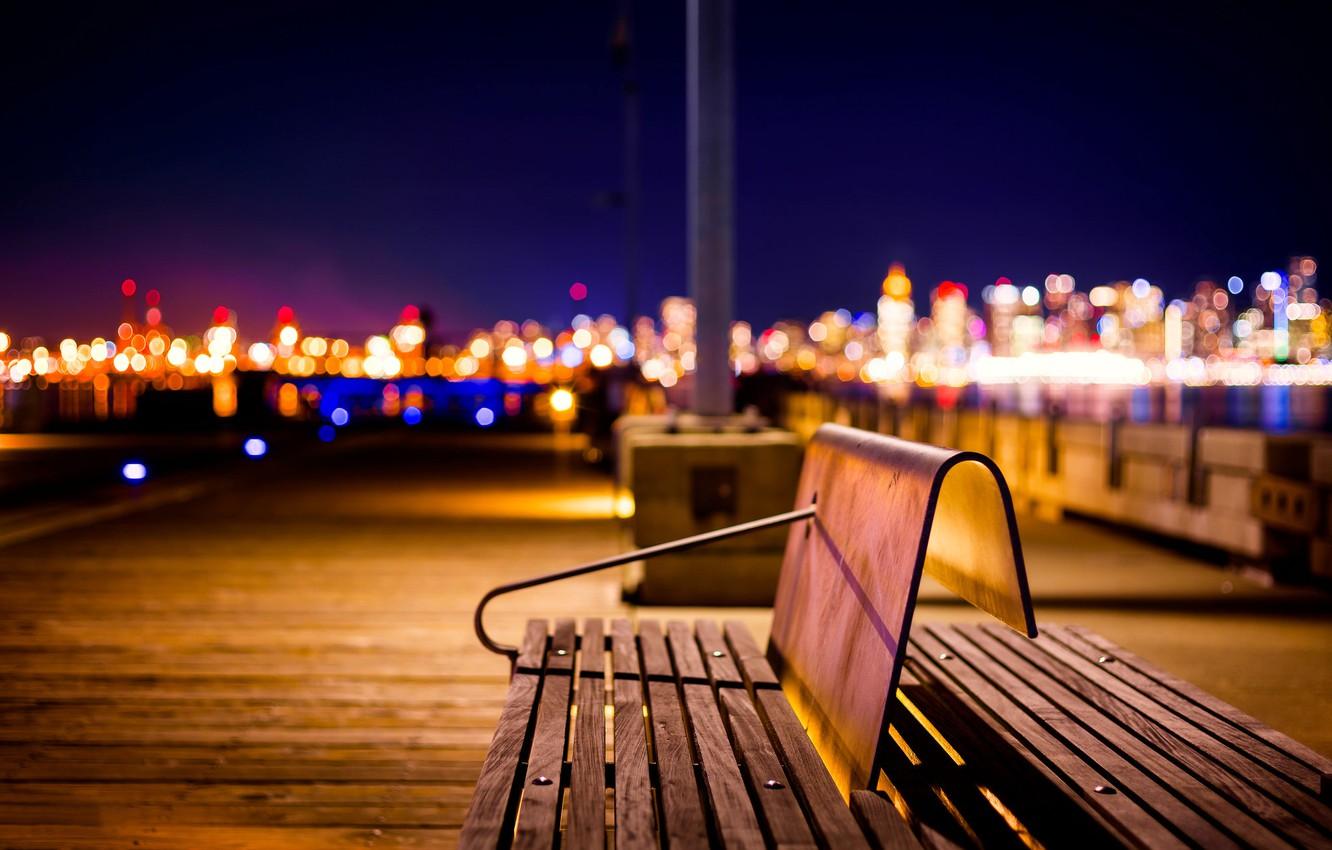 1332x850 Wallpaper light, night, the city, lights, pier, Canada, benches, bokeh, British Columbia, North Vancouver image for desktop, section город
