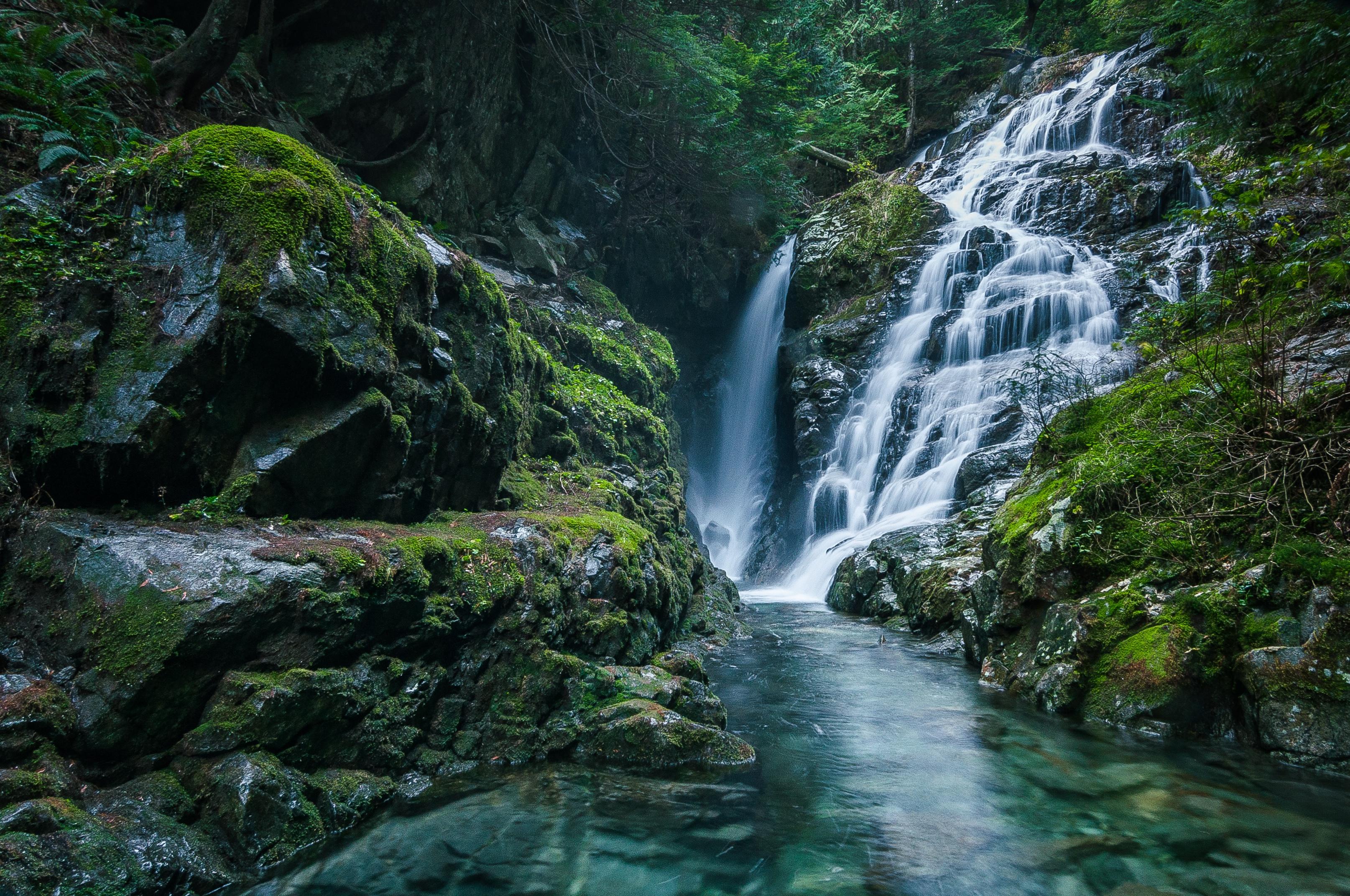 3229x2144 Download wallpaper water, trees, nature, rocks, waterfall, moss, North Vancouver, Kennedy Falls, section nature in resolution 3229x2144