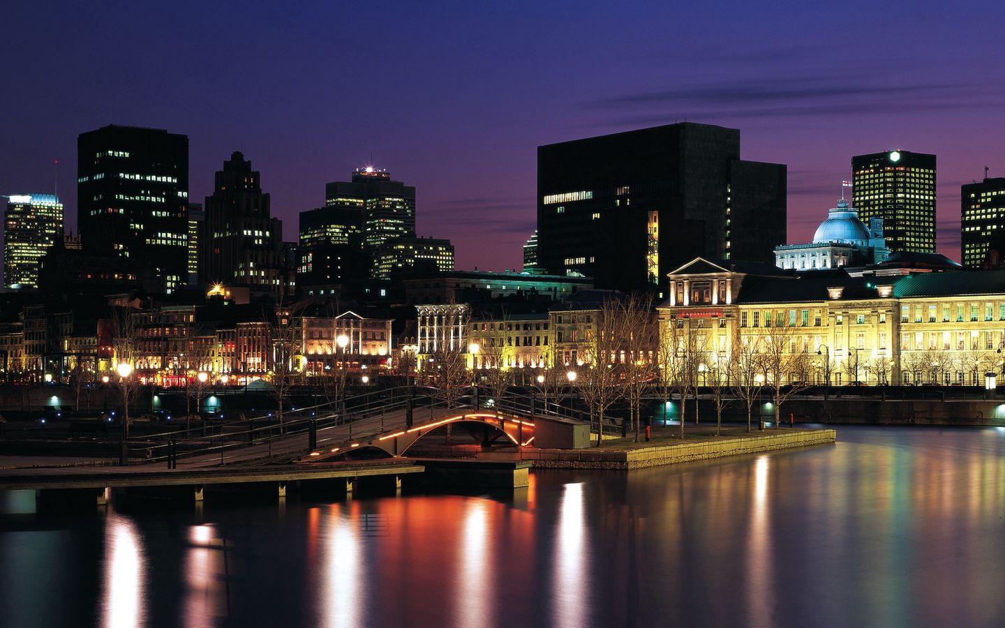 1440x900 Download wallpaper 1440x900 city, view, night, sea, ocean, canada, north, vancouver, montreal widescreen 16:10 HD background
