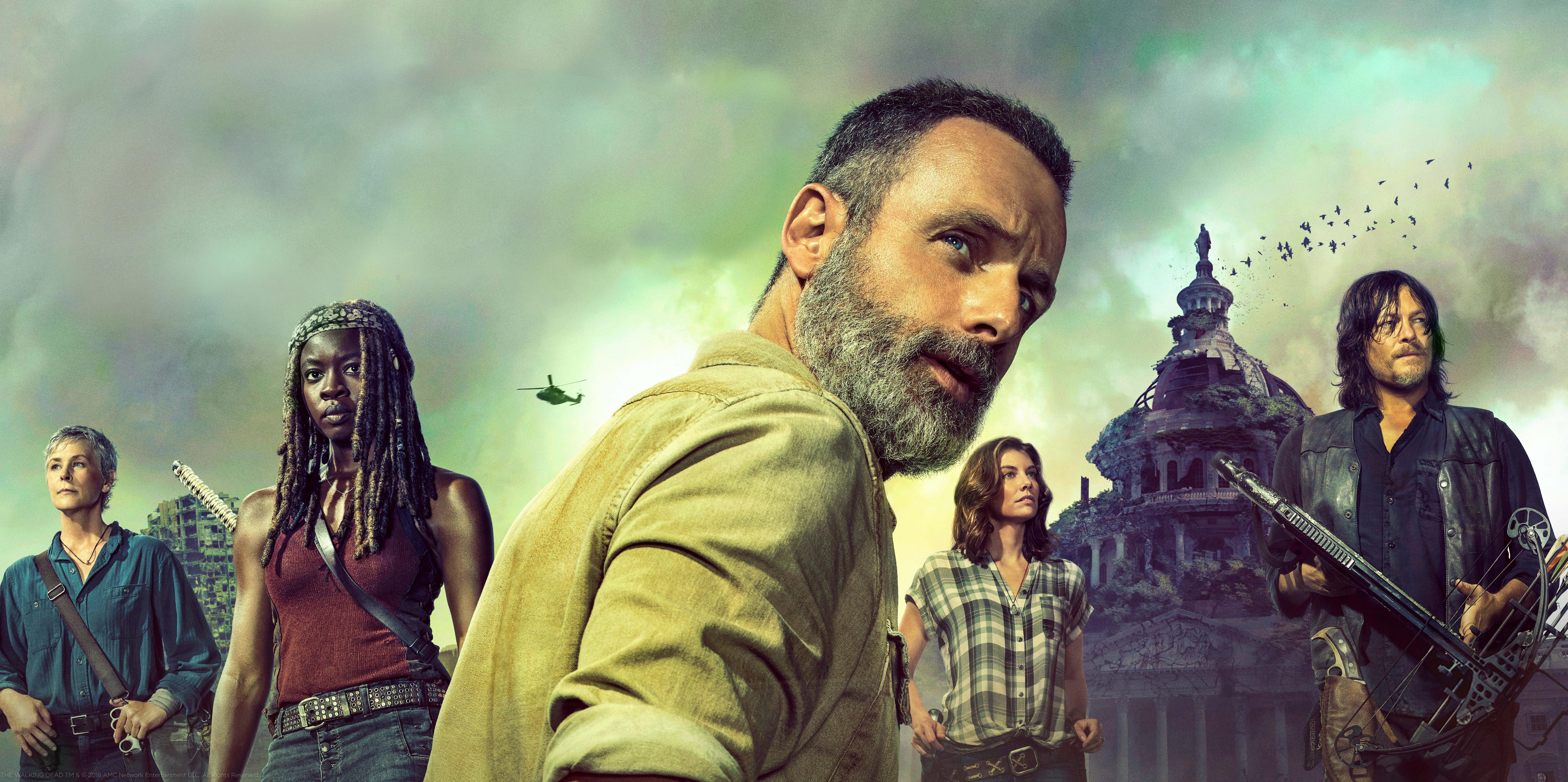 7600x3792 Danai Gurira, Carol Peletier, Melissa Mcbride, Michonne (The Walking Dead), Daryl Dixon, Rick Grimes, Andrew Lincoln, Norman Reedus, Lauren Cohan, Maggie Greene wallpaper