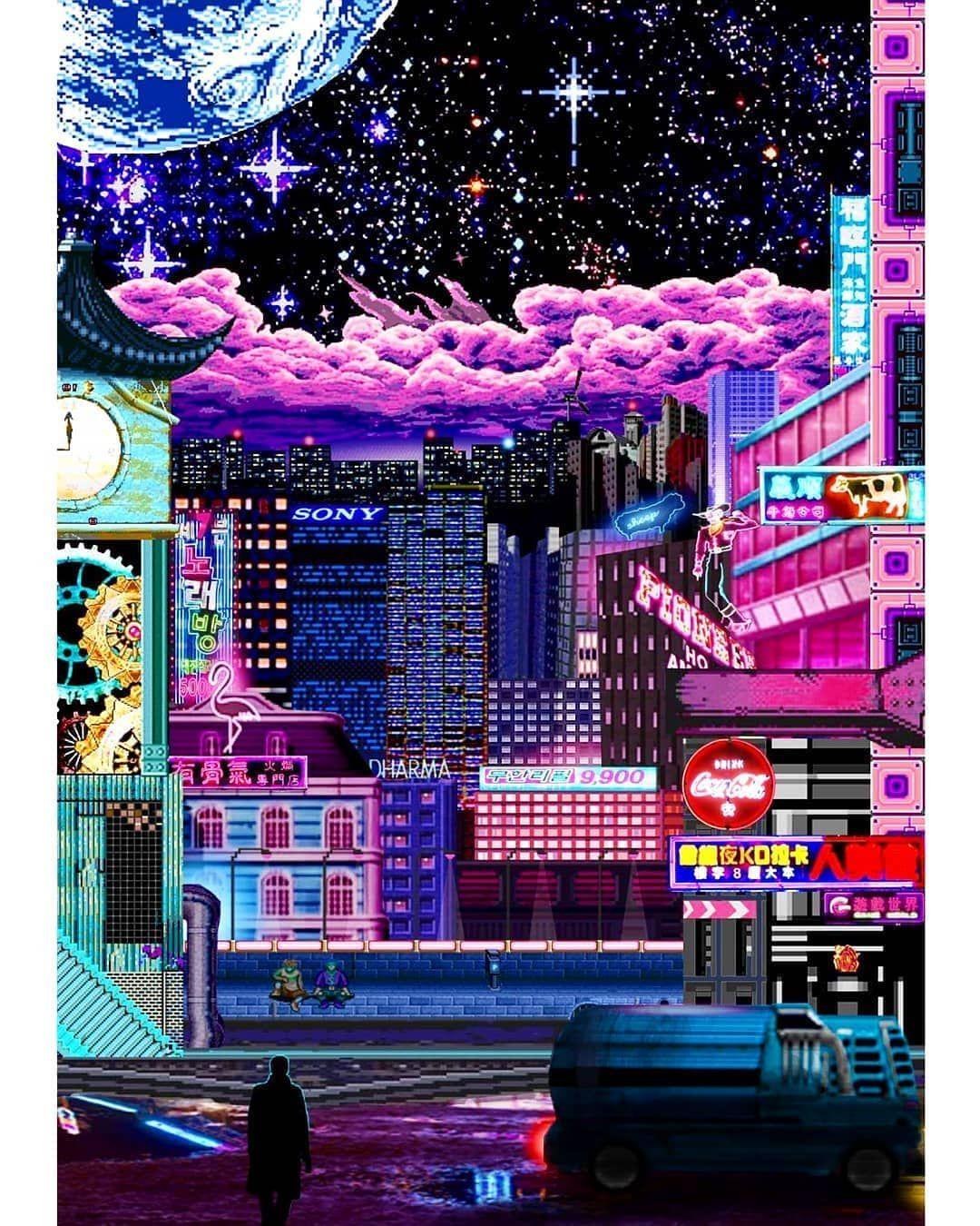 1080x1350 A vaporwave future. inspired by Bladerunner #pixelart #vaporwave #aesthetic #digitalart #retro #cyberpunk #sy. Vaporwave wallpaper, Aesthetic art, Vaporwave art